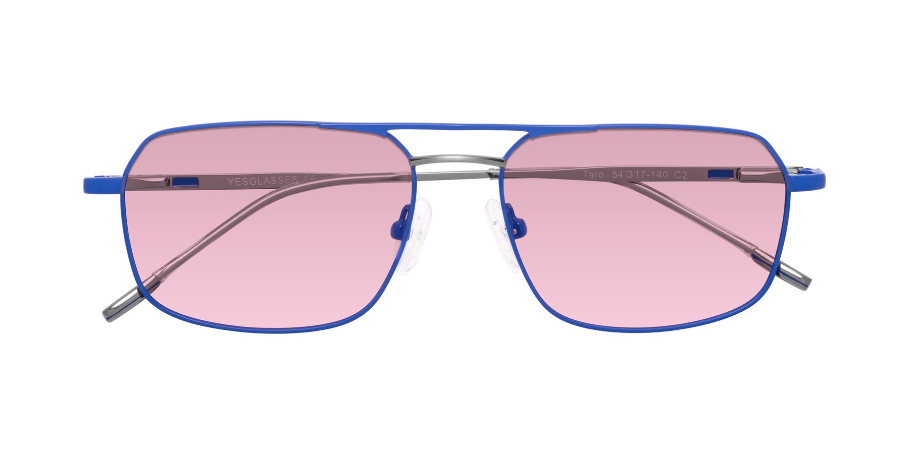 Folded Front of Taro in Sapphire Blue with Light Wine Tinted Lenses