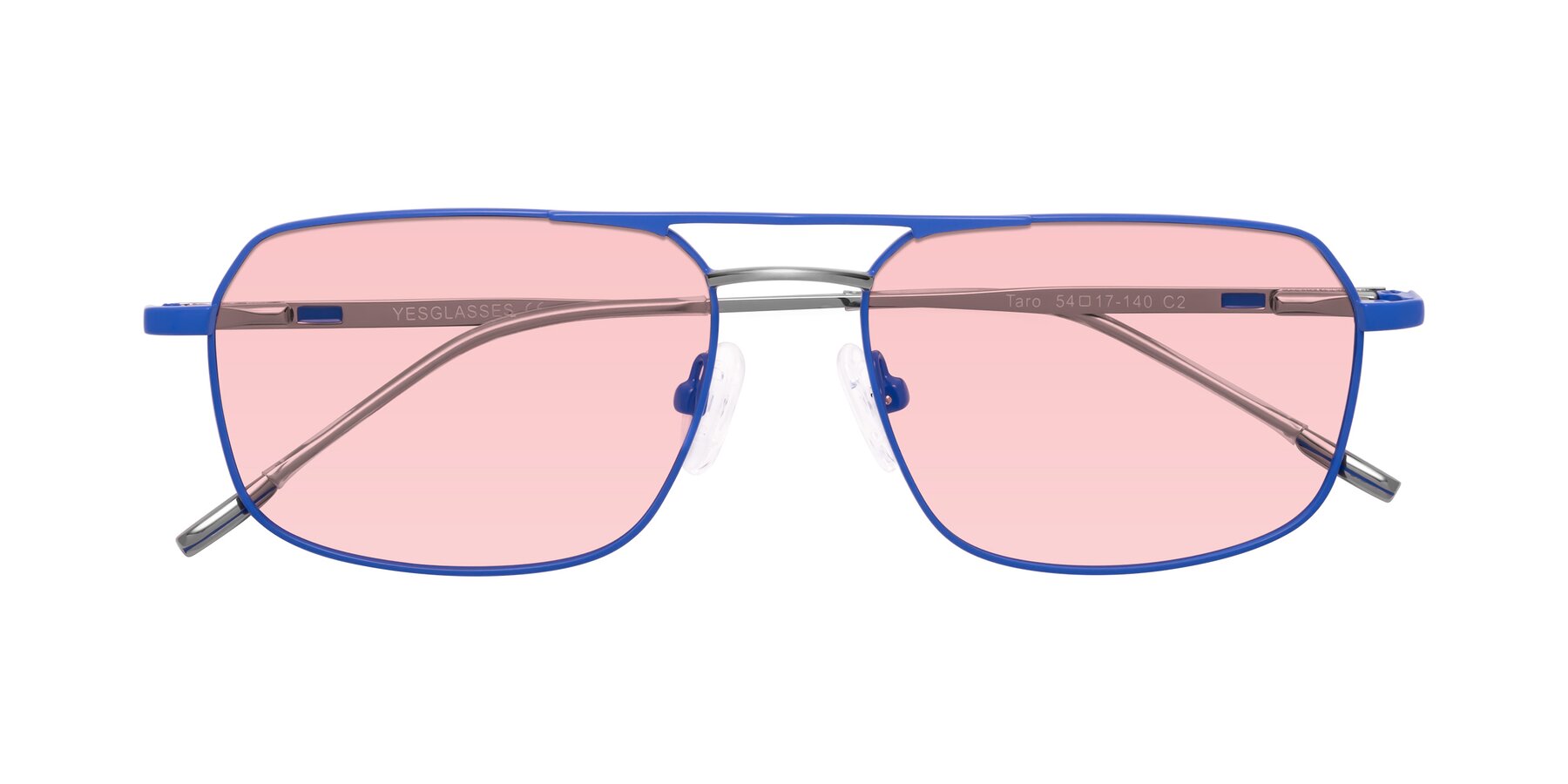 Folded Front of Taro in Sapphire Blue with Light Garnet Tinted Lenses