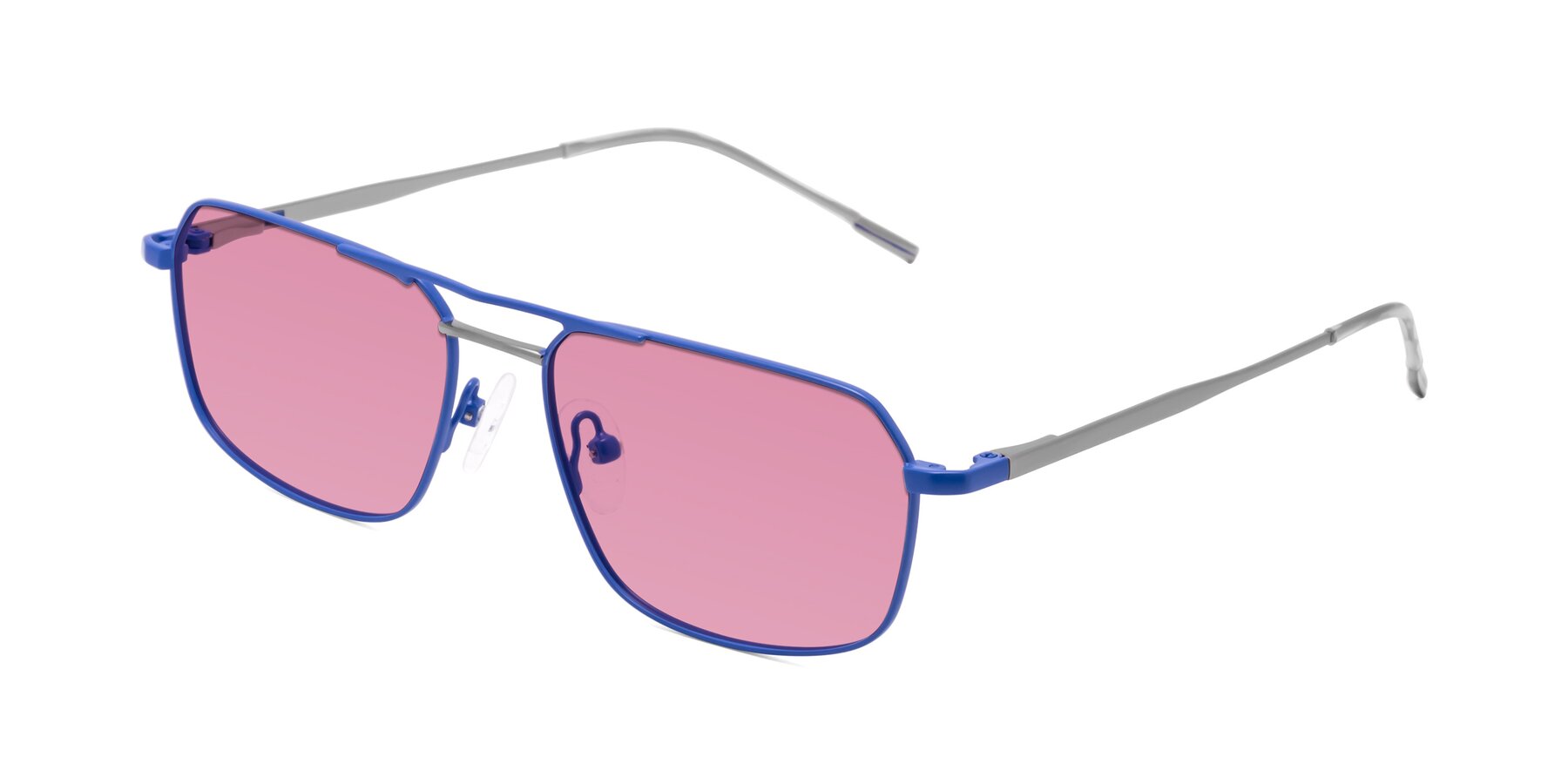 Angle of Taro in Sapphire Blue with Medium Wine Tinted Lenses