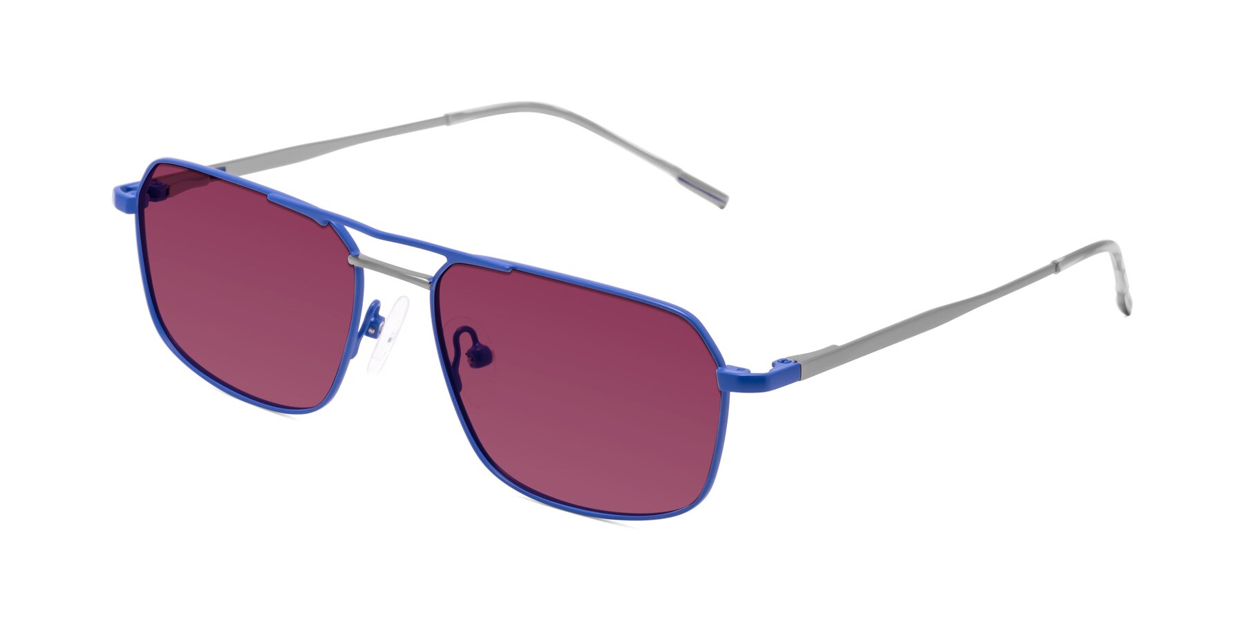 Angle of Taro in Sapphire Blue with Wine Tinted Lenses