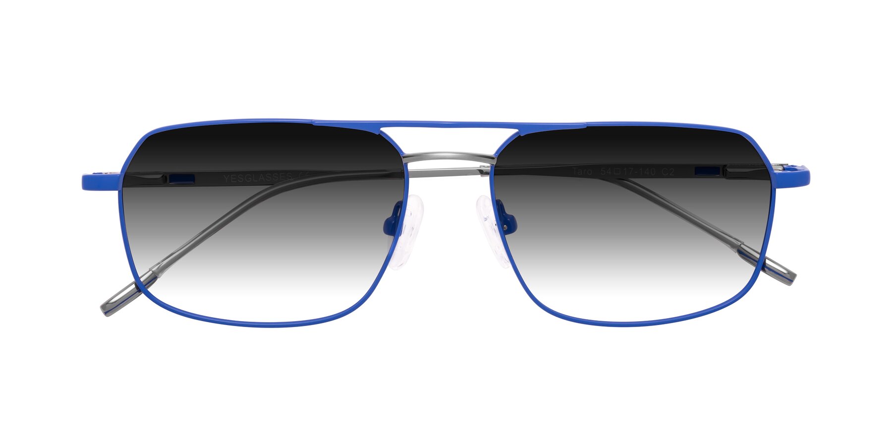 Folded Front of Taro in Sapphire Blue with Gray Gradient Lenses