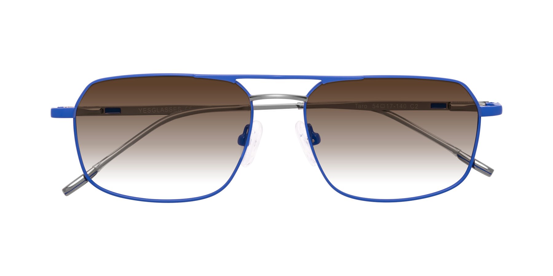 Folded Front of Taro in Sapphire Blue with Brown Gradient Lenses