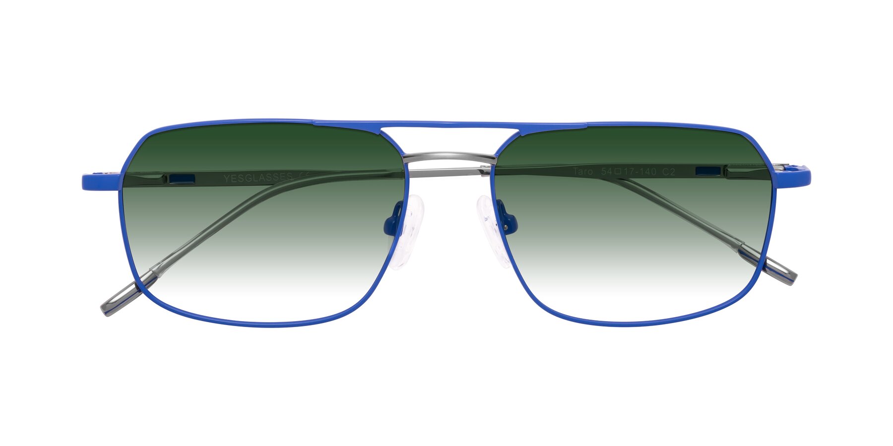 Folded Front of Taro in Sapphire Blue with Green Gradient Lenses