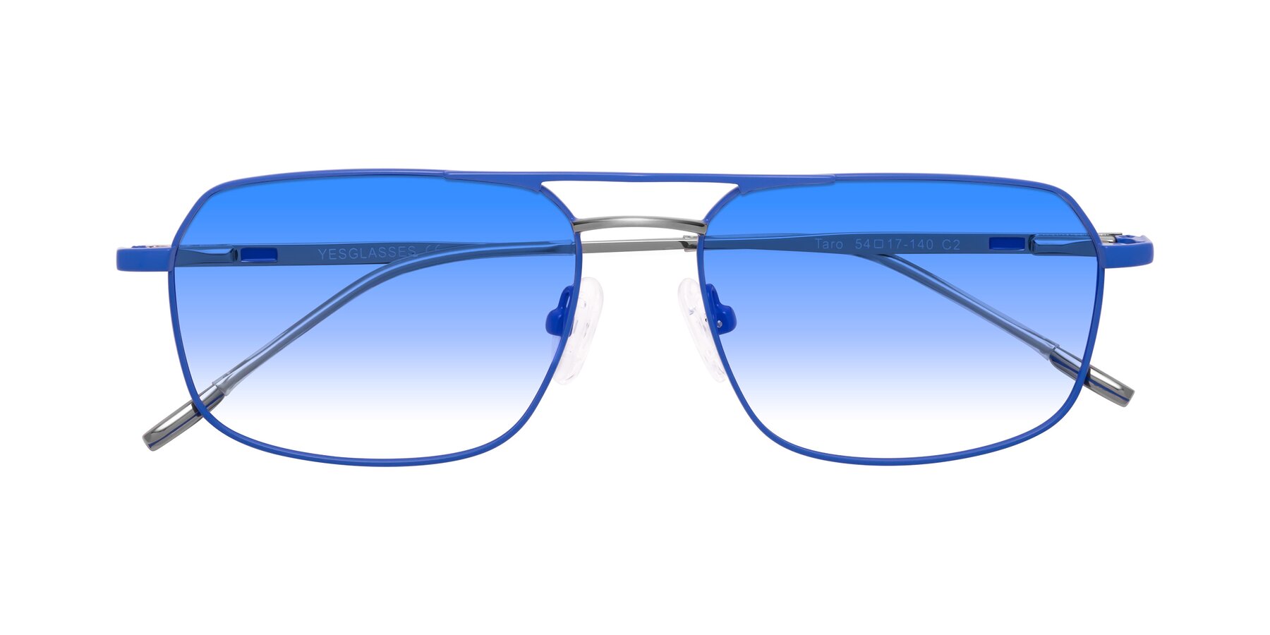 Folded Front of Taro in Sapphire Blue with Blue Gradient Lenses