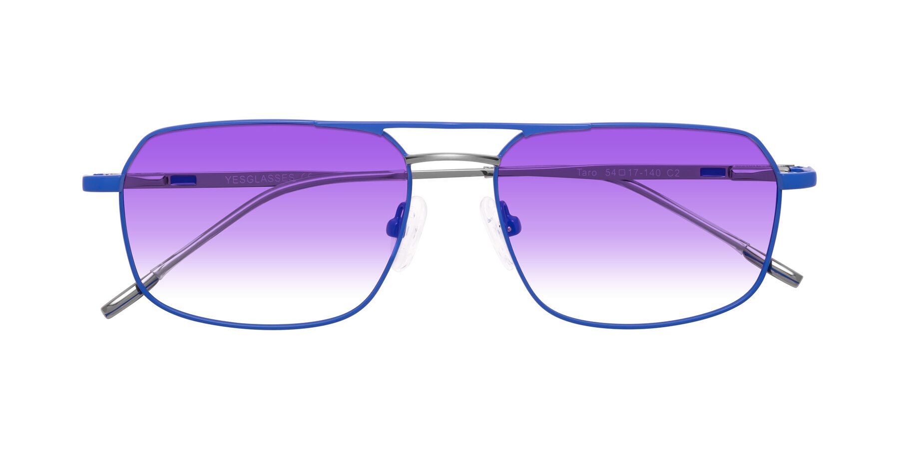 Folded Front of Taro in Sapphire Blue with Purple Gradient Lenses