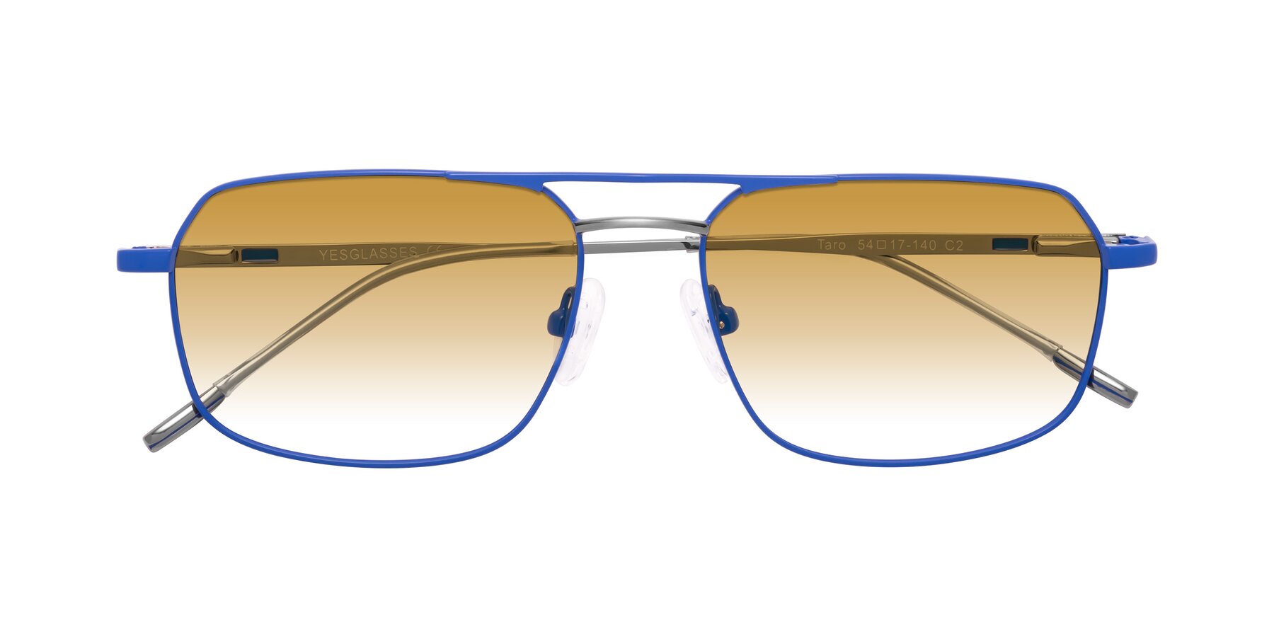 Folded Front of Taro in Sapphire Blue with Champagne Gradient Lenses