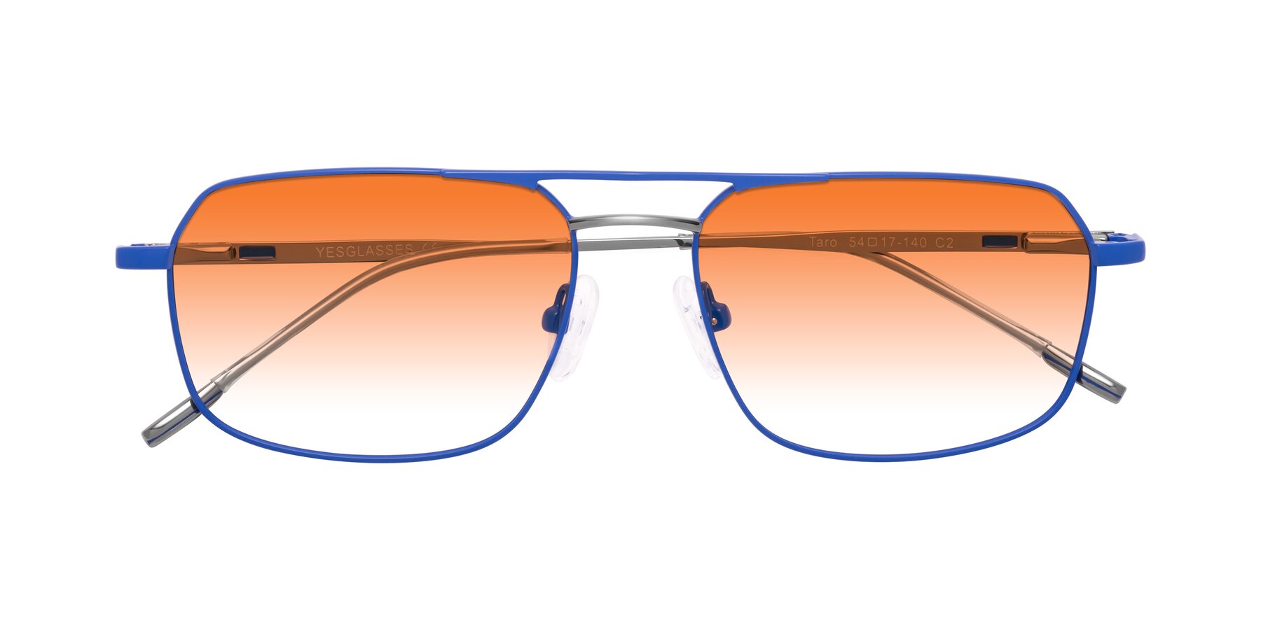 Folded Front of Taro in Sapphire Blue with Orange Gradient Lenses