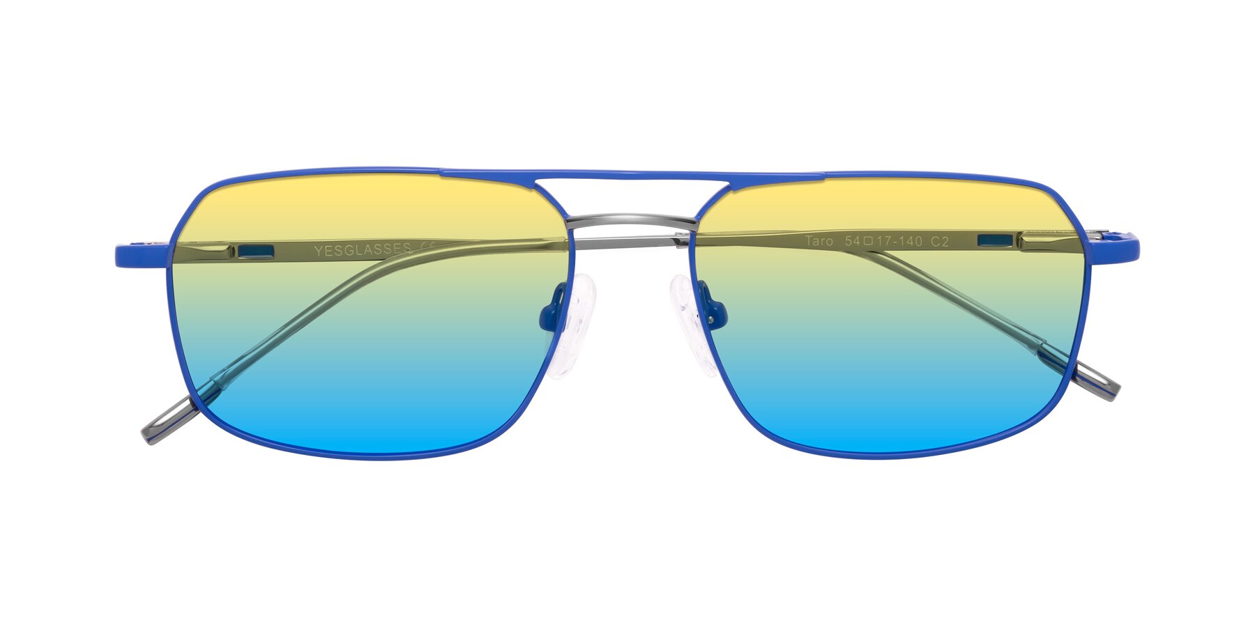 Folded Front of Taro in Sapphire Blue with Yellow / Blue Gradient Lenses