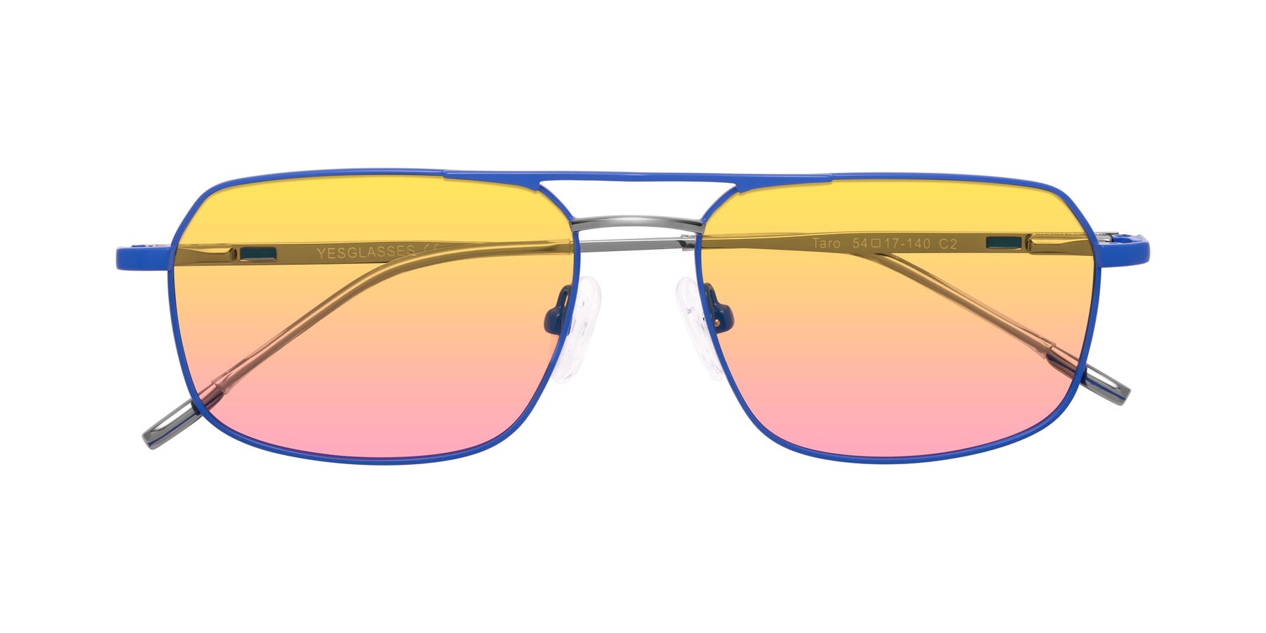 Folded Front of Taro in Sapphire Blue with Yellow / Pink Gradient Lenses