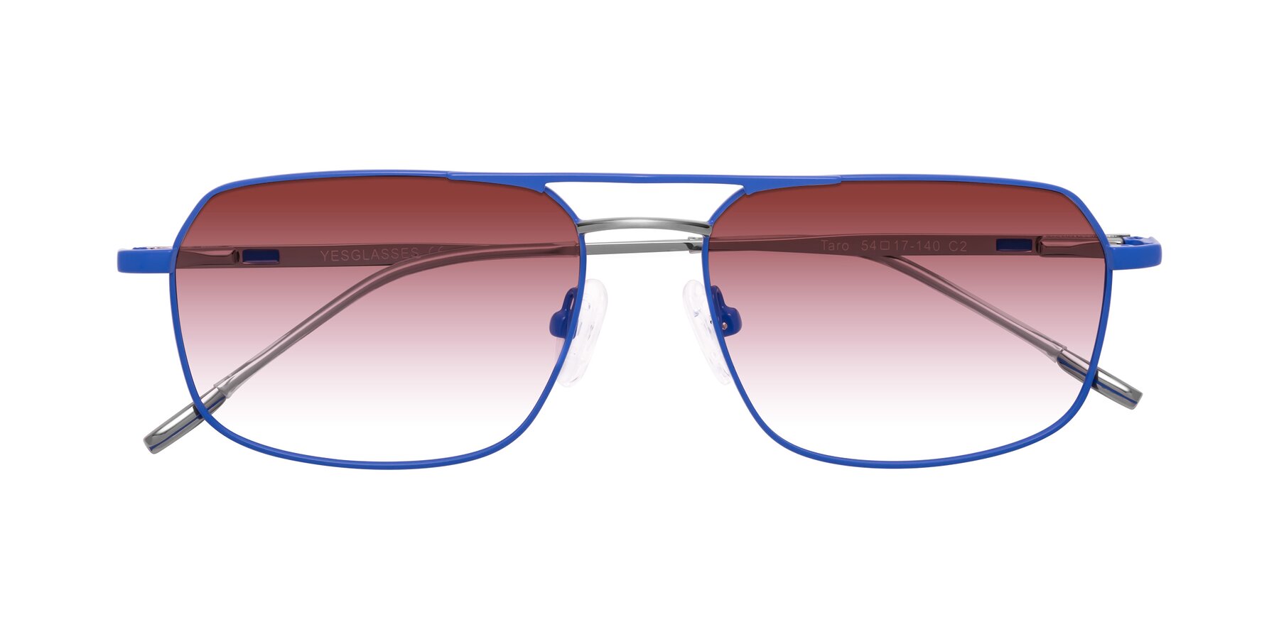 Folded Front of Taro in Sapphire Blue with Garnet Gradient Lenses