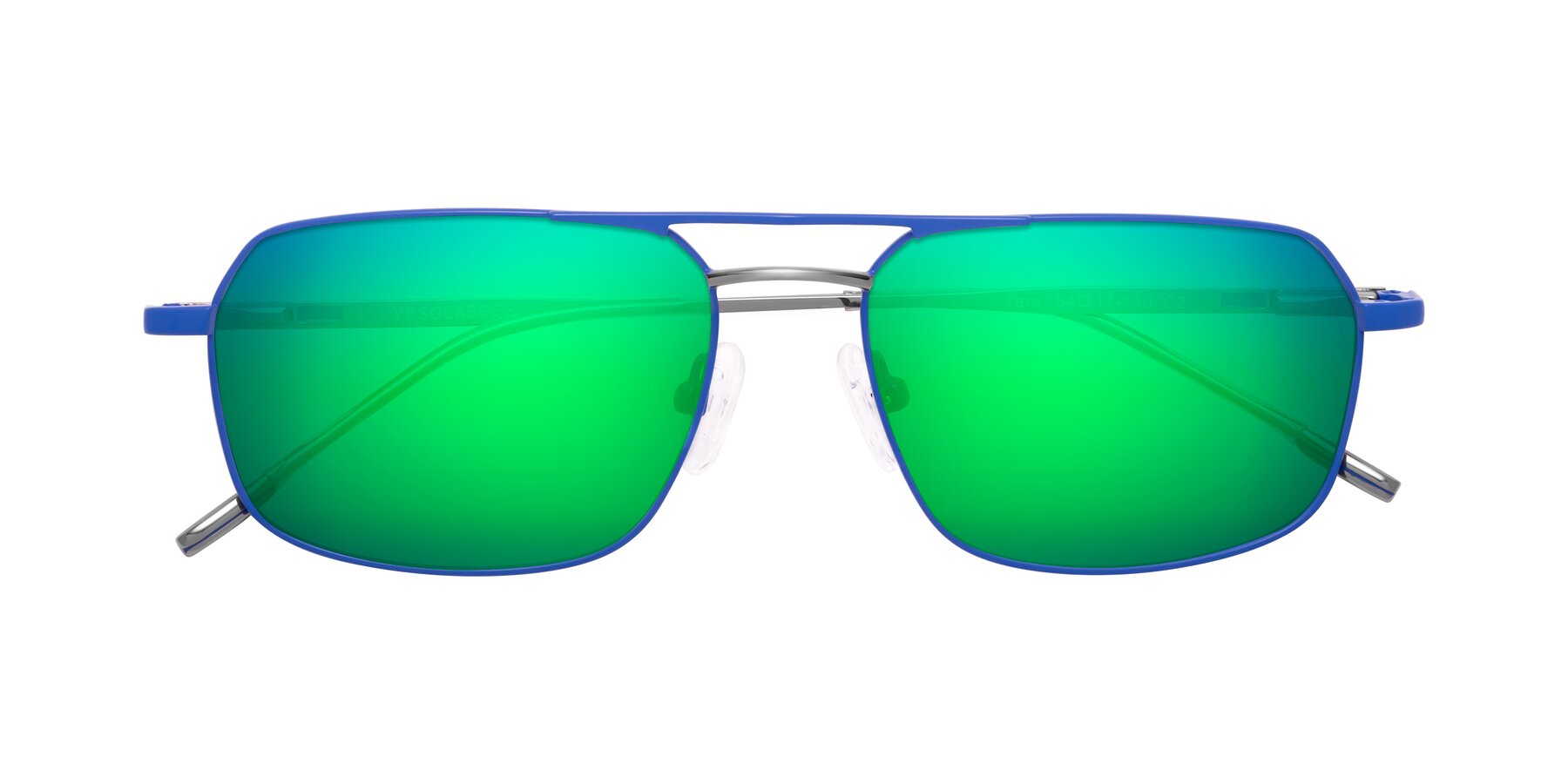 Folded Front of Taro in Sapphire Blue with Green Mirrored Lenses