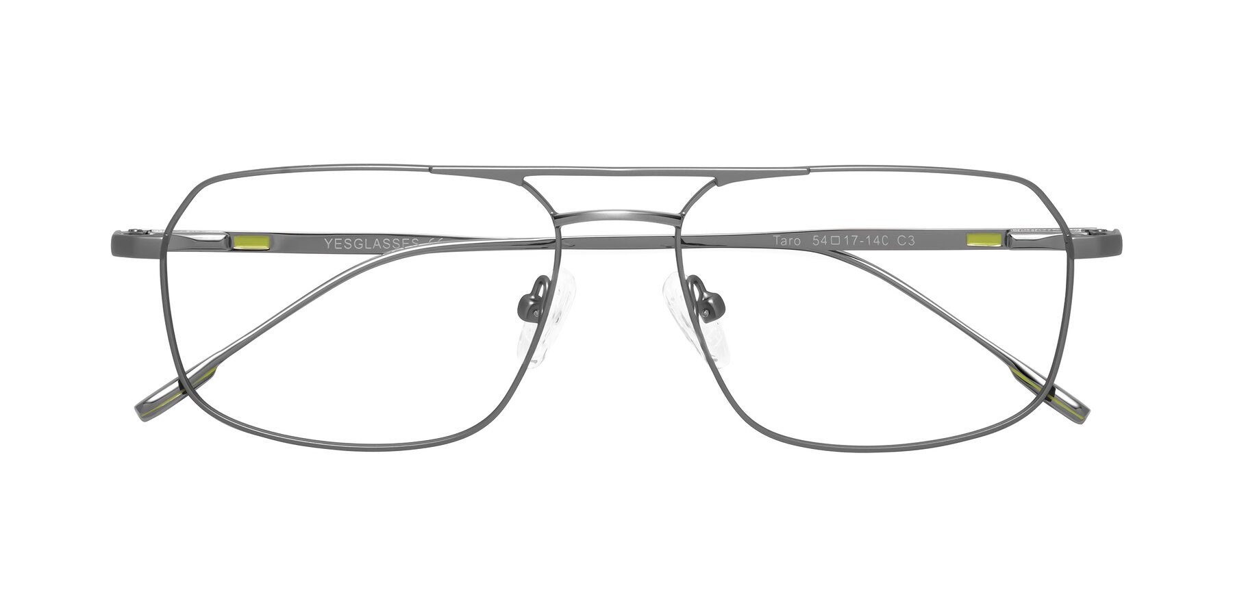 Folded Front of Taro in Gunmetal with Clear Eyeglass Lenses