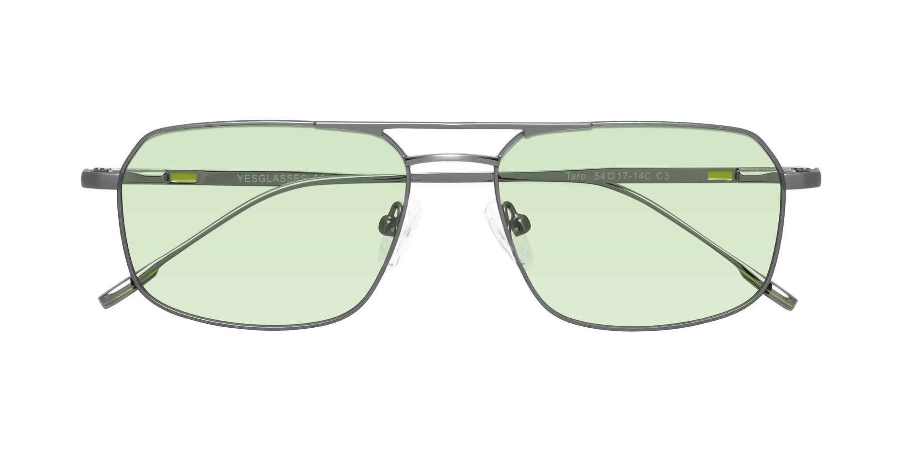 Folded Front of Taro in Gunmetal with Light Green Tinted Lenses