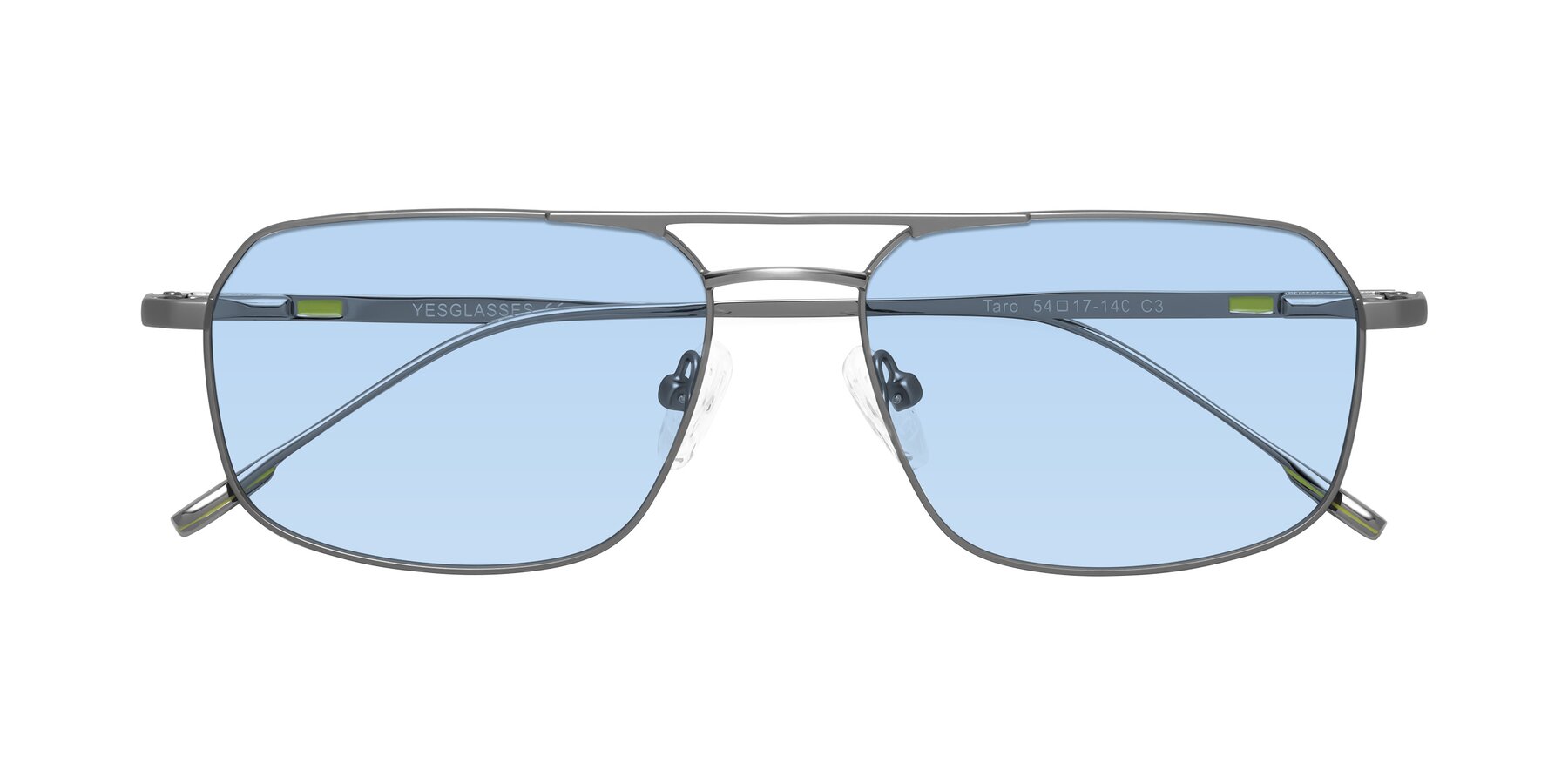 Folded Front of Taro in Gunmetal with Light Blue Tinted Lenses