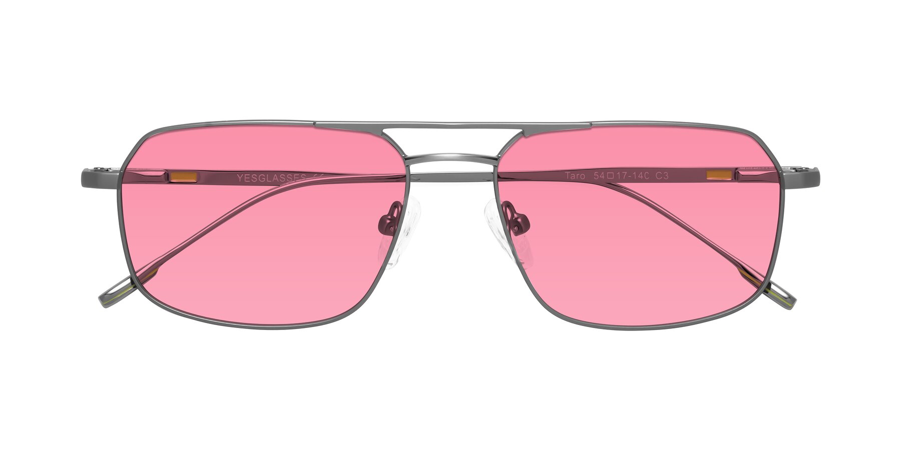 Folded Front of Taro in Gunmetal with Pink Tinted Lenses