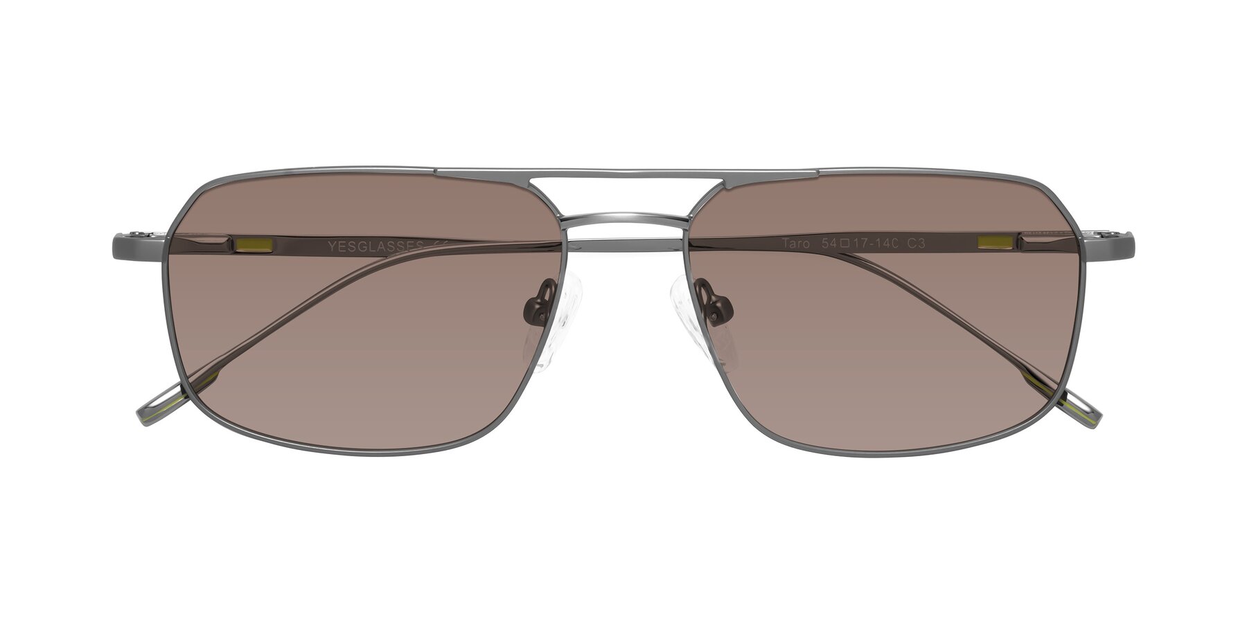 Folded Front of Taro in Gunmetal with Medium Brown Tinted Lenses