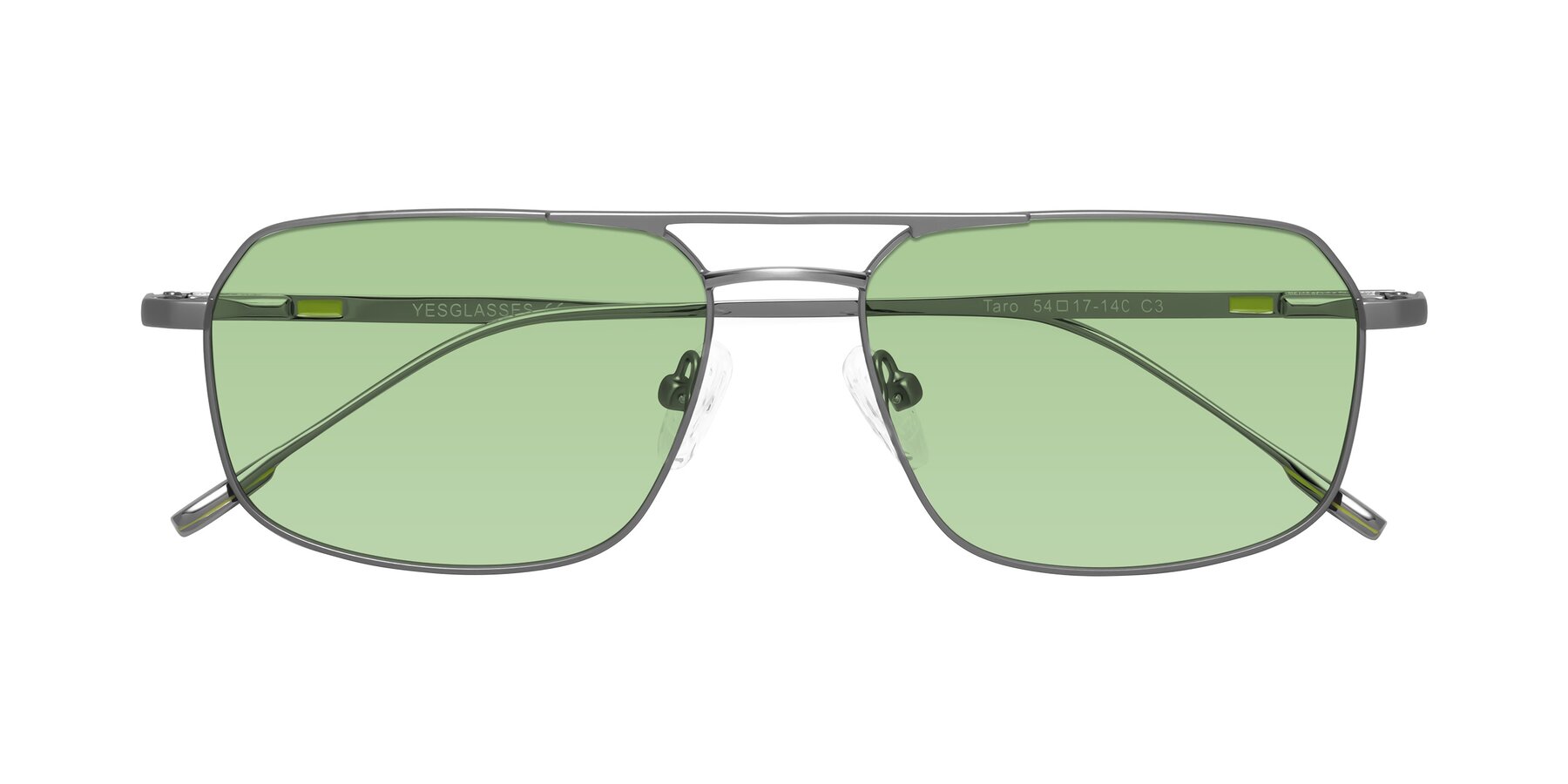 Folded Front of Taro in Gunmetal with Medium Green Tinted Lenses