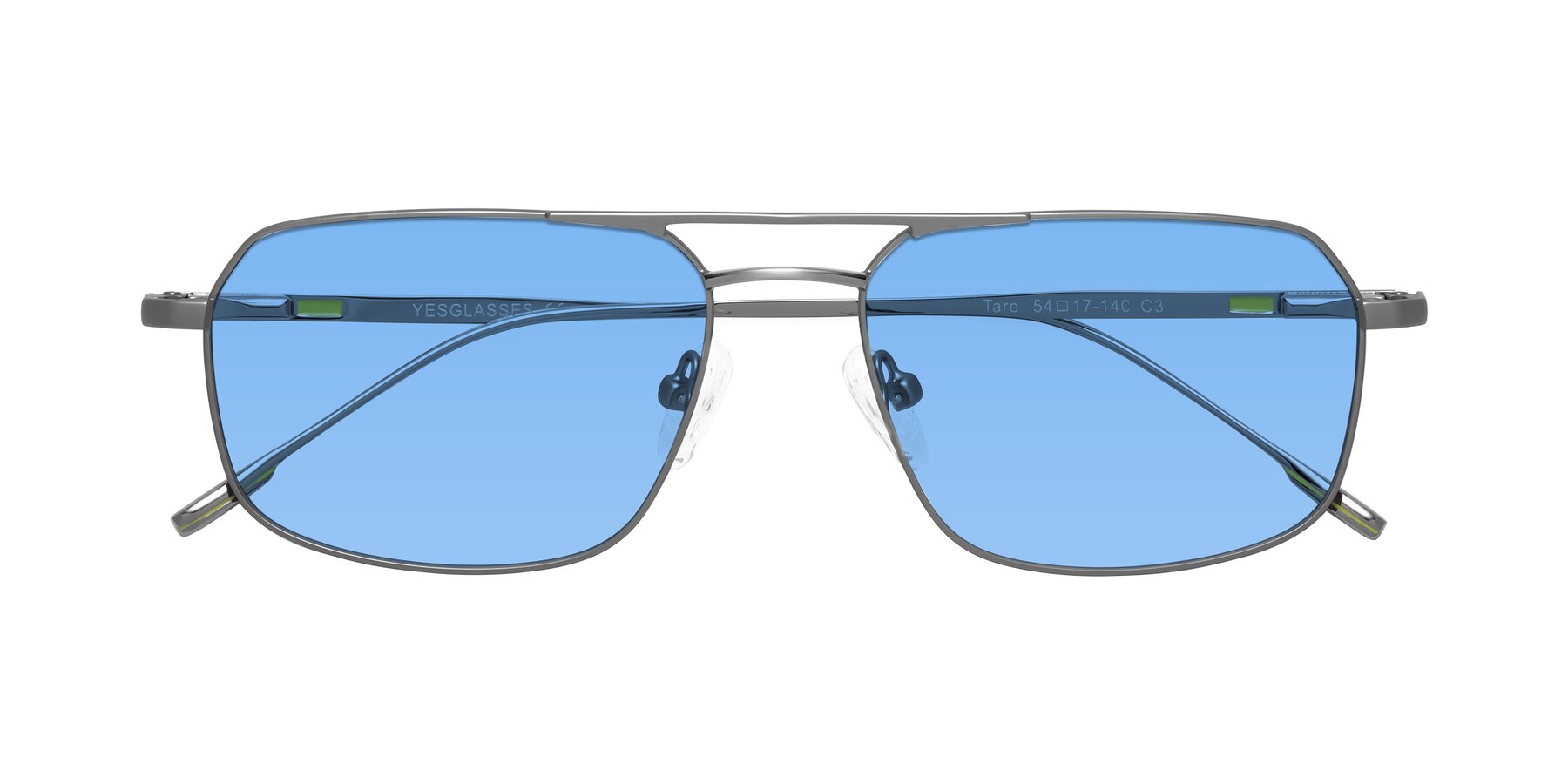 Folded Front of Taro in Gunmetal with Medium Blue Tinted Lenses