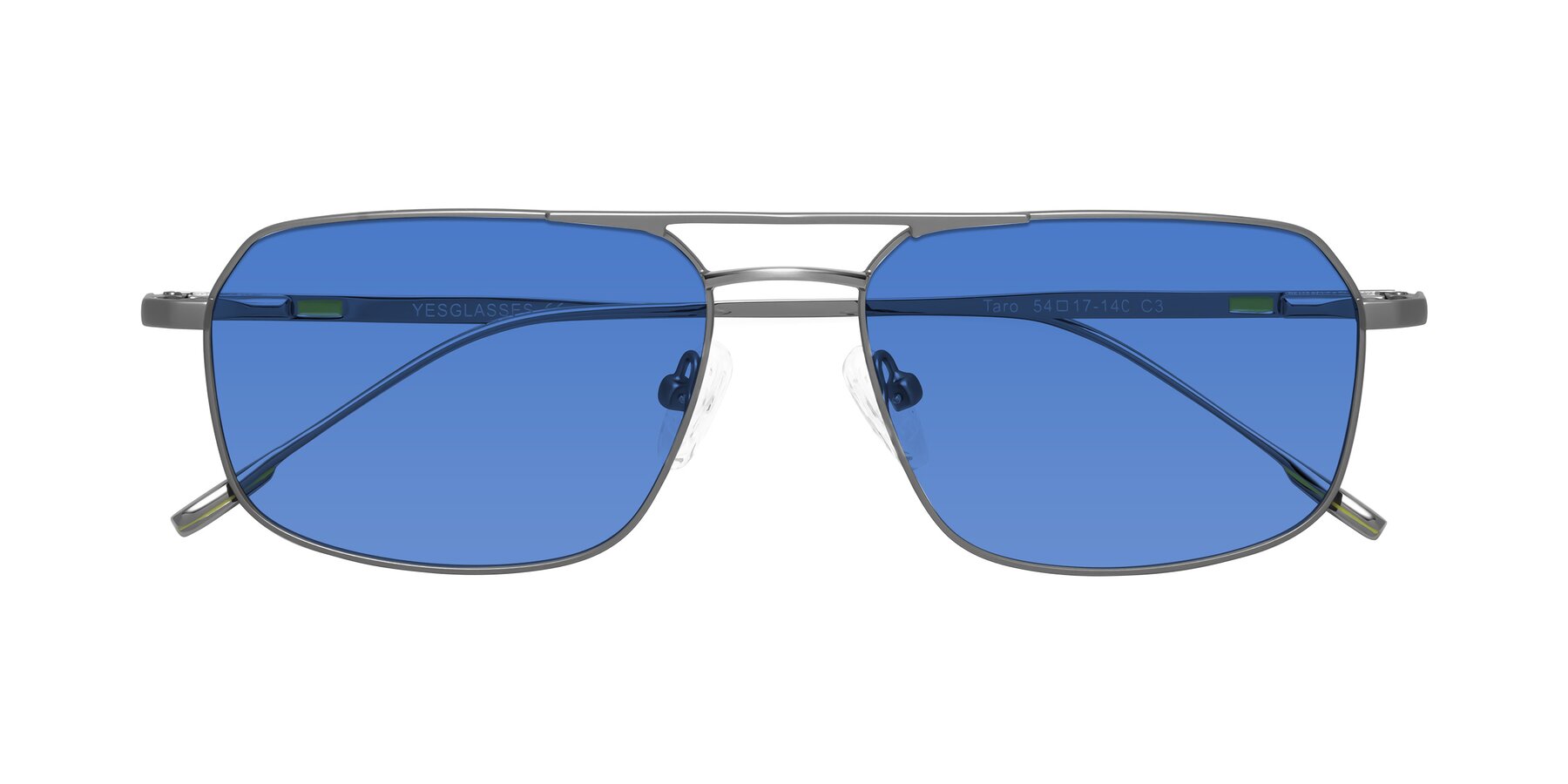 Folded Front of Taro in Gunmetal with Blue Tinted Lenses