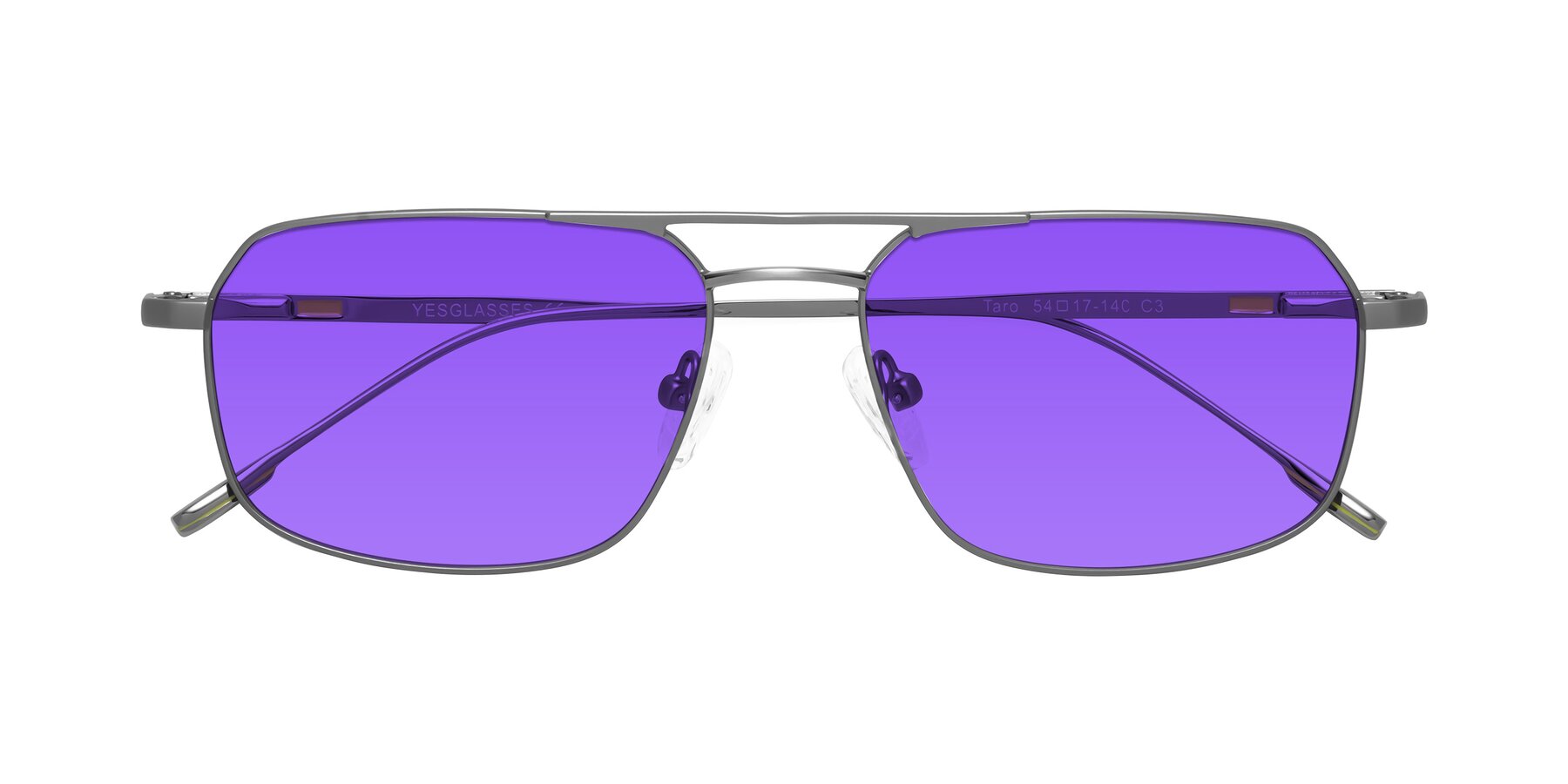 Folded Front of Taro in Gunmetal with Purple Tinted Lenses