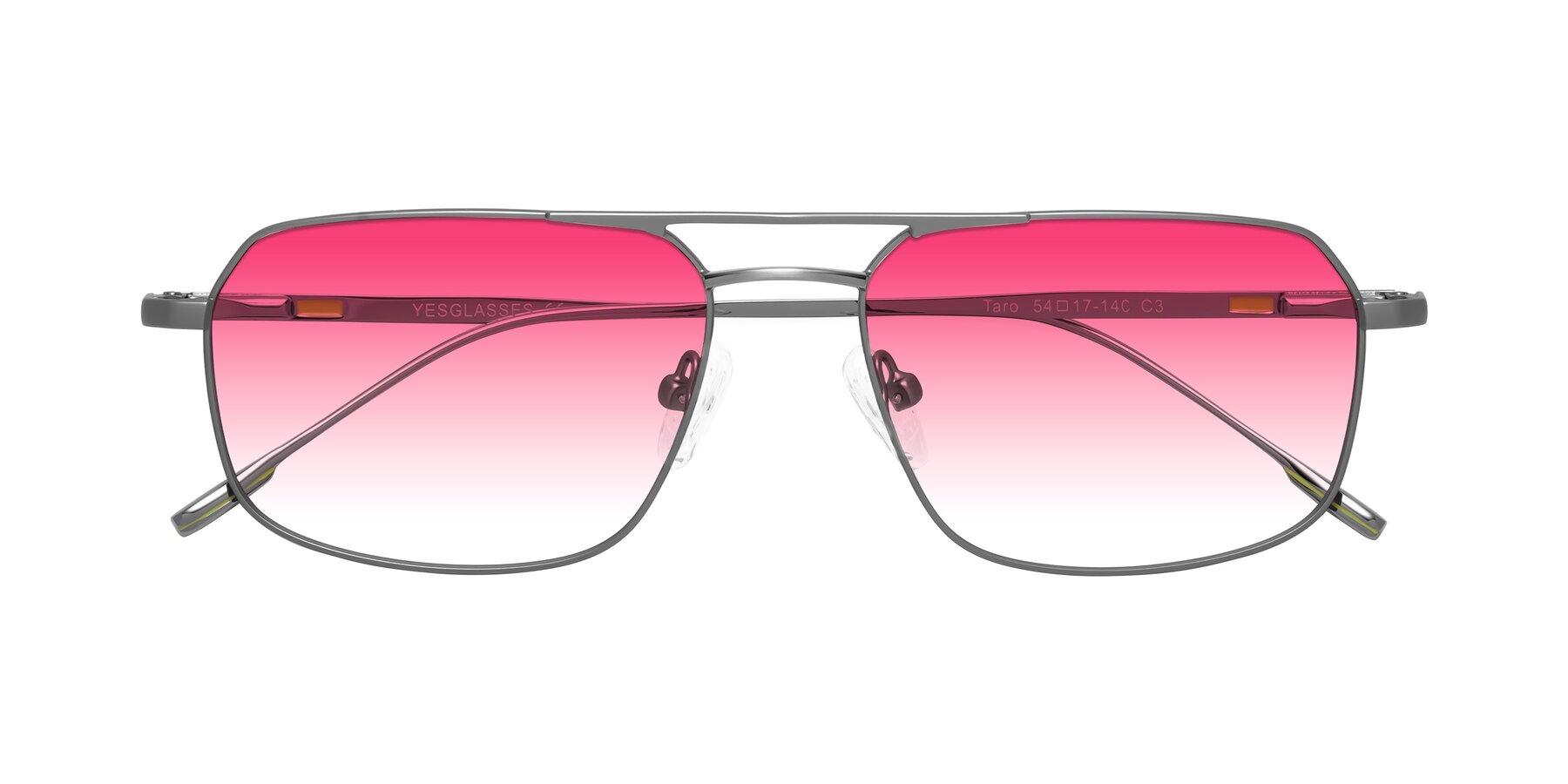 Folded Front of Taro in Gunmetal with Pink Gradient Lenses