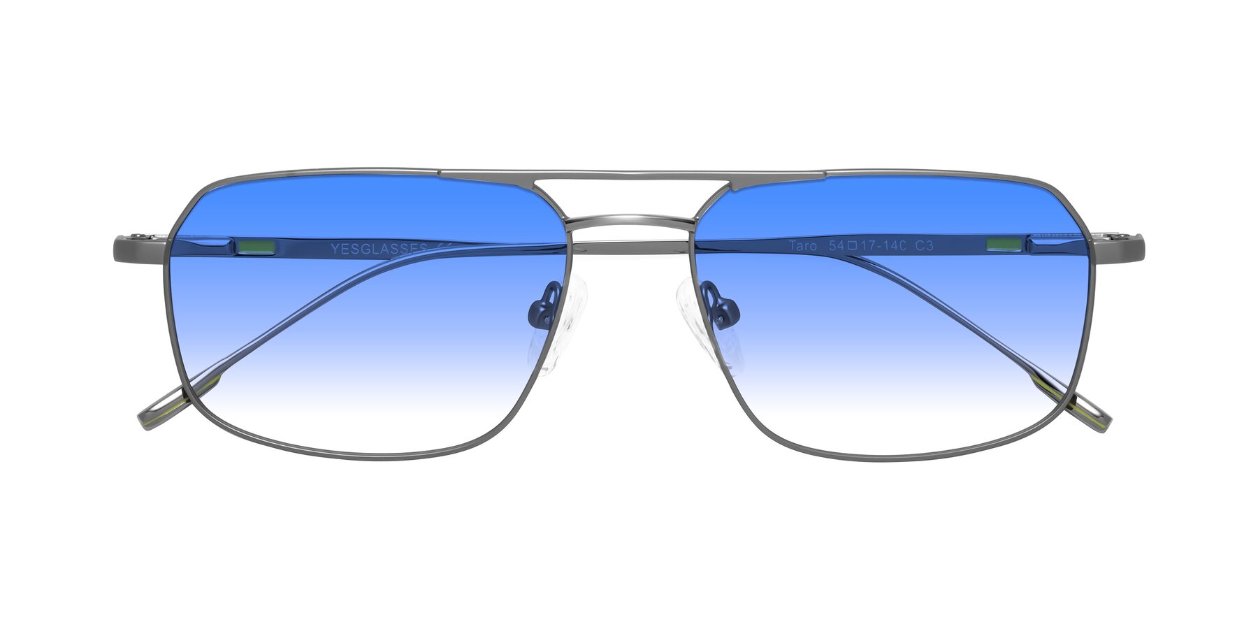 Folded Front of Taro in Gunmetal with Blue Gradient Lenses