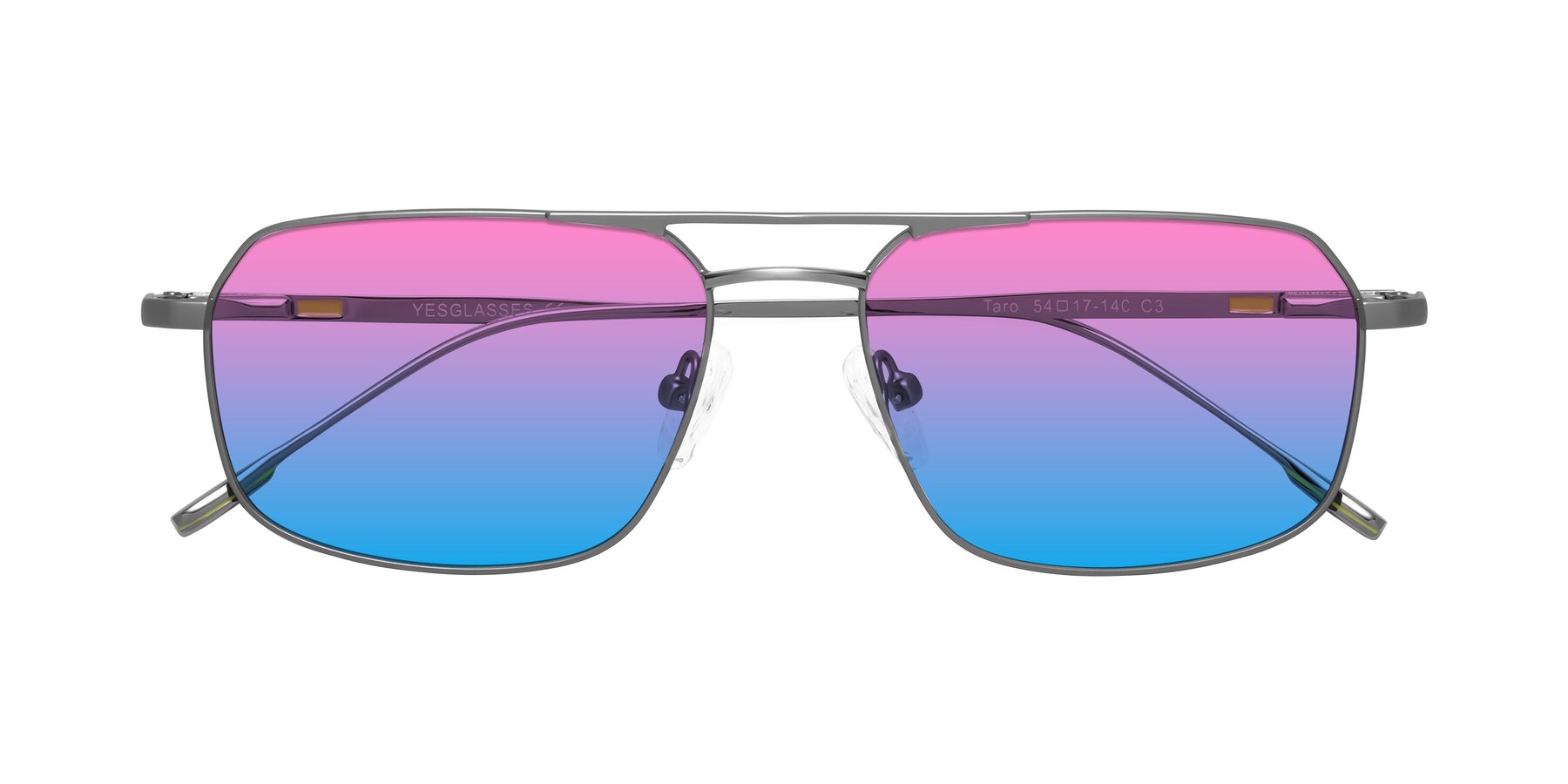 Folded Front of Taro in Gunmetal with Pink / Blue Gradient Lenses