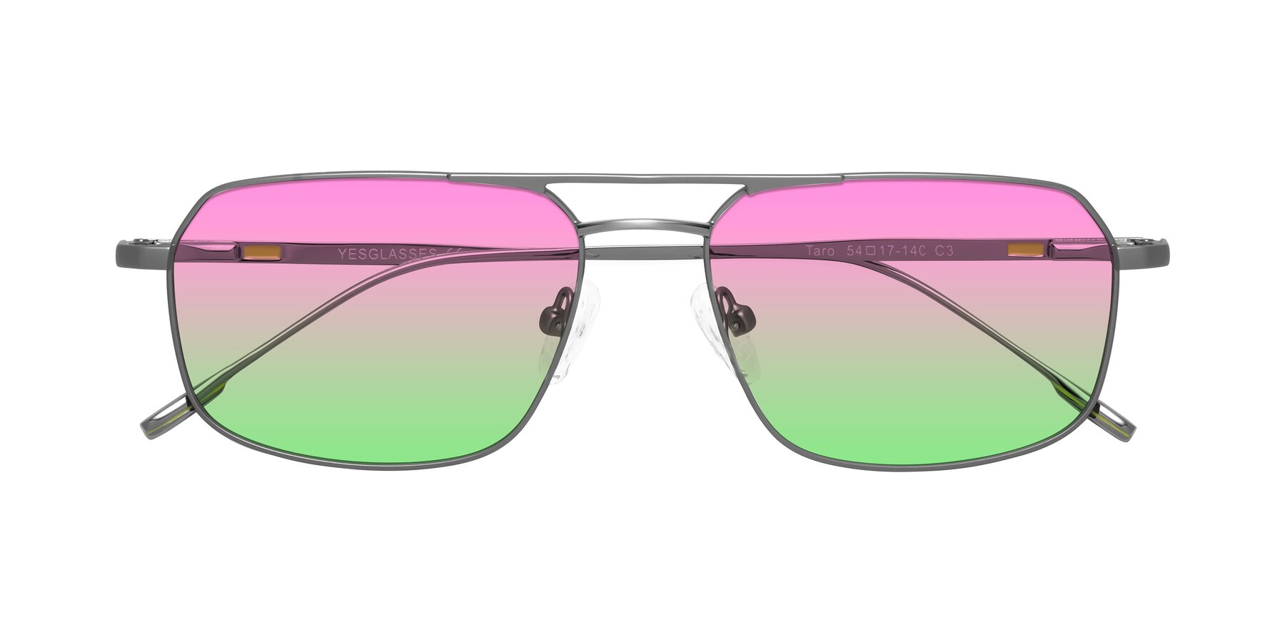 Folded Front of Taro in Gunmetal with Pink / Green Gradient Lenses