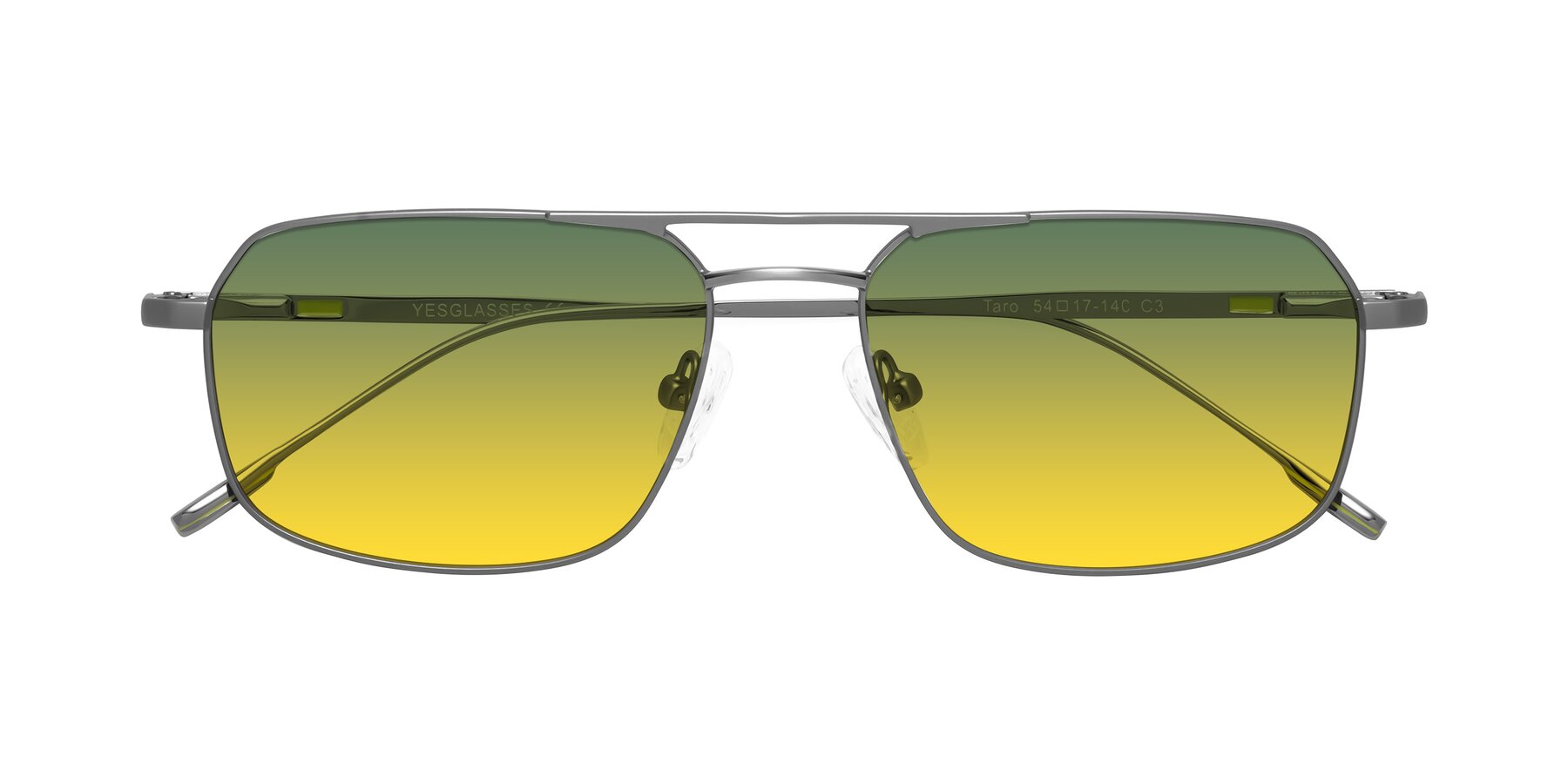 Folded Front of Taro in Gunmetal with Green / Yellow Gradient Lenses