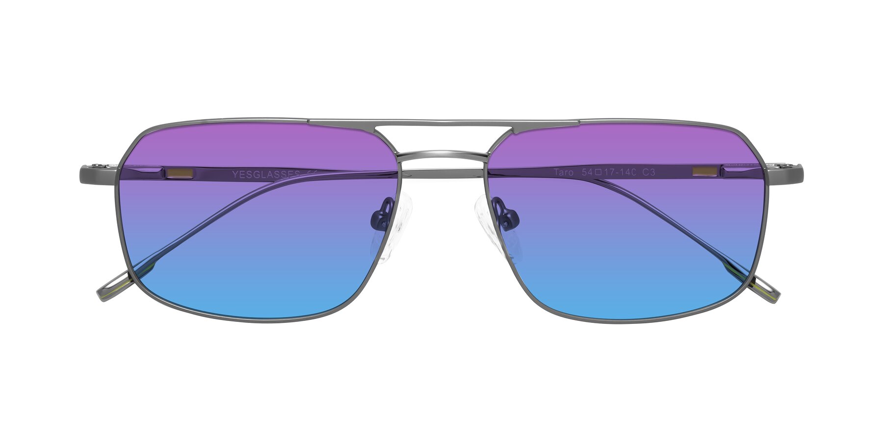 Folded Front of Taro in Gunmetal with Purple / Blue Gradient Lenses