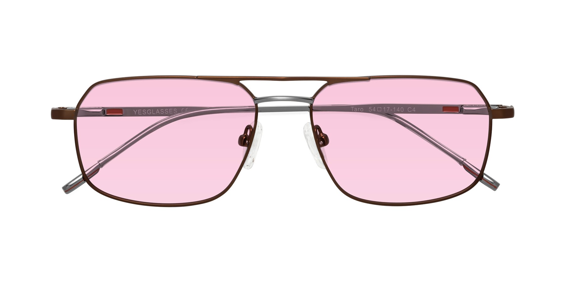 Folded Front of Taro in Brown with Light Pink Tinted Lenses