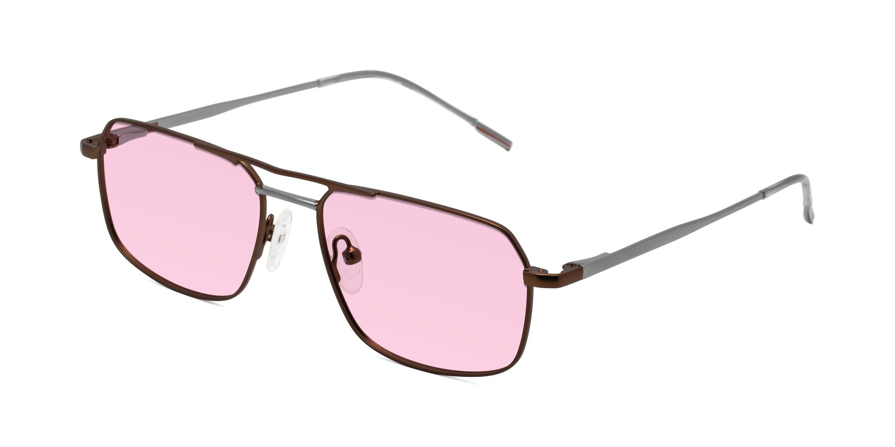 Angle of Taro in Brown with Light Pink Tinted Lenses