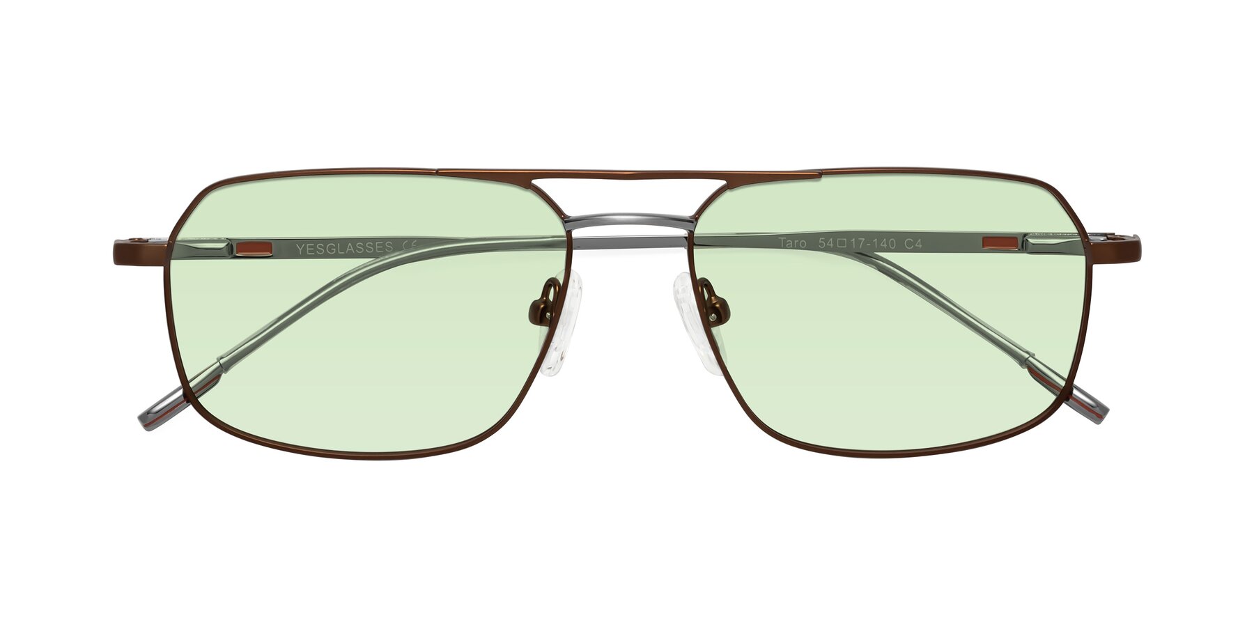 Folded Front of Taro in Brown with Light Green Tinted Lenses