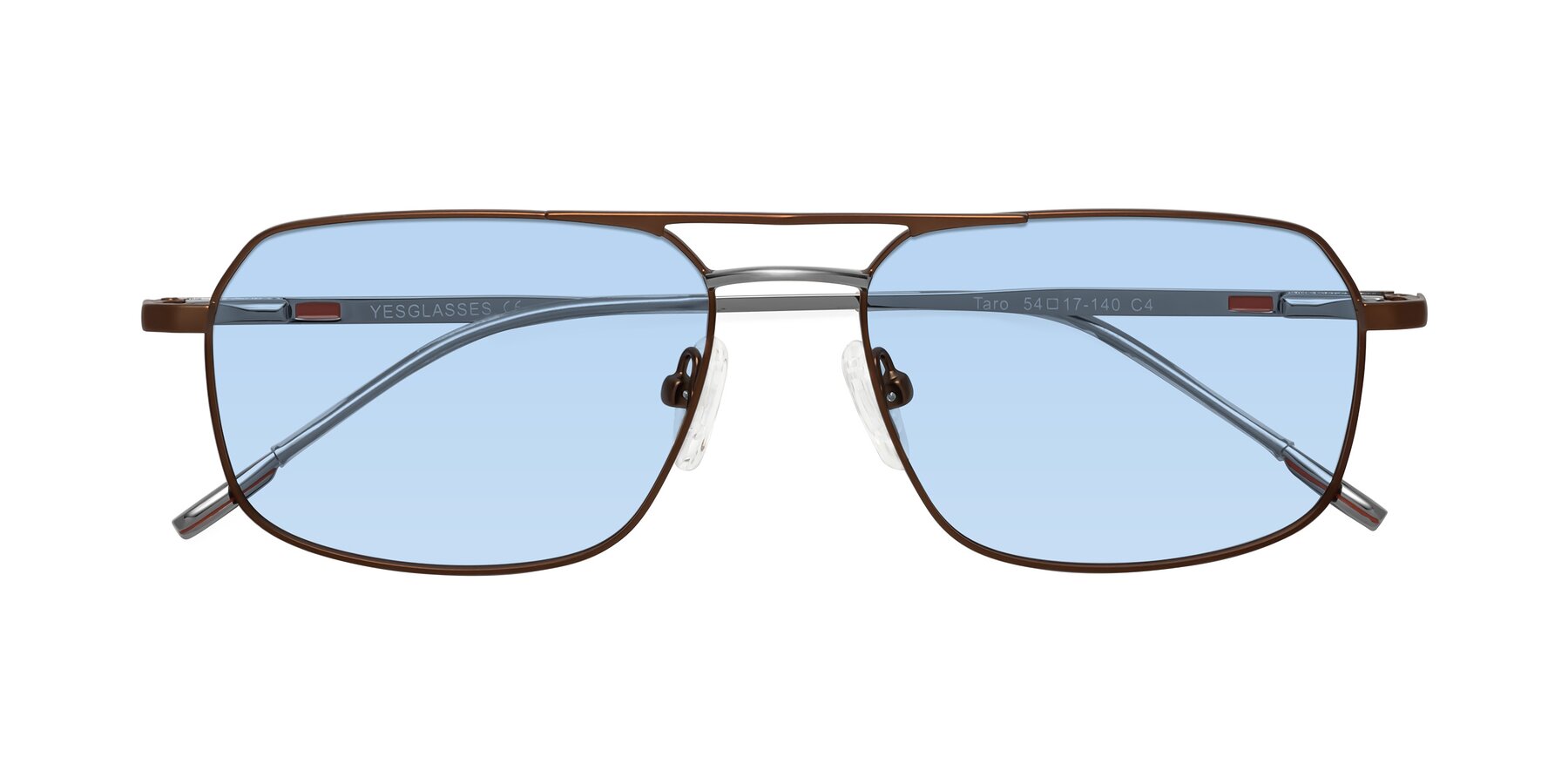 Folded Front of Taro in Brown with Light Blue Tinted Lenses