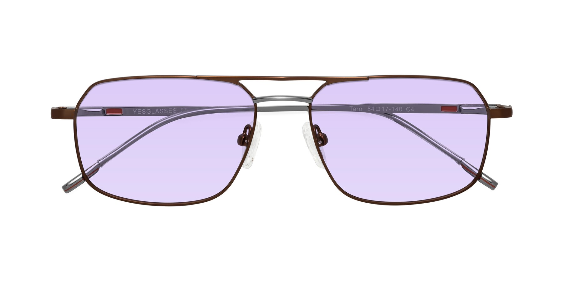 Folded Front of Taro in Brown with Light Purple Tinted Lenses