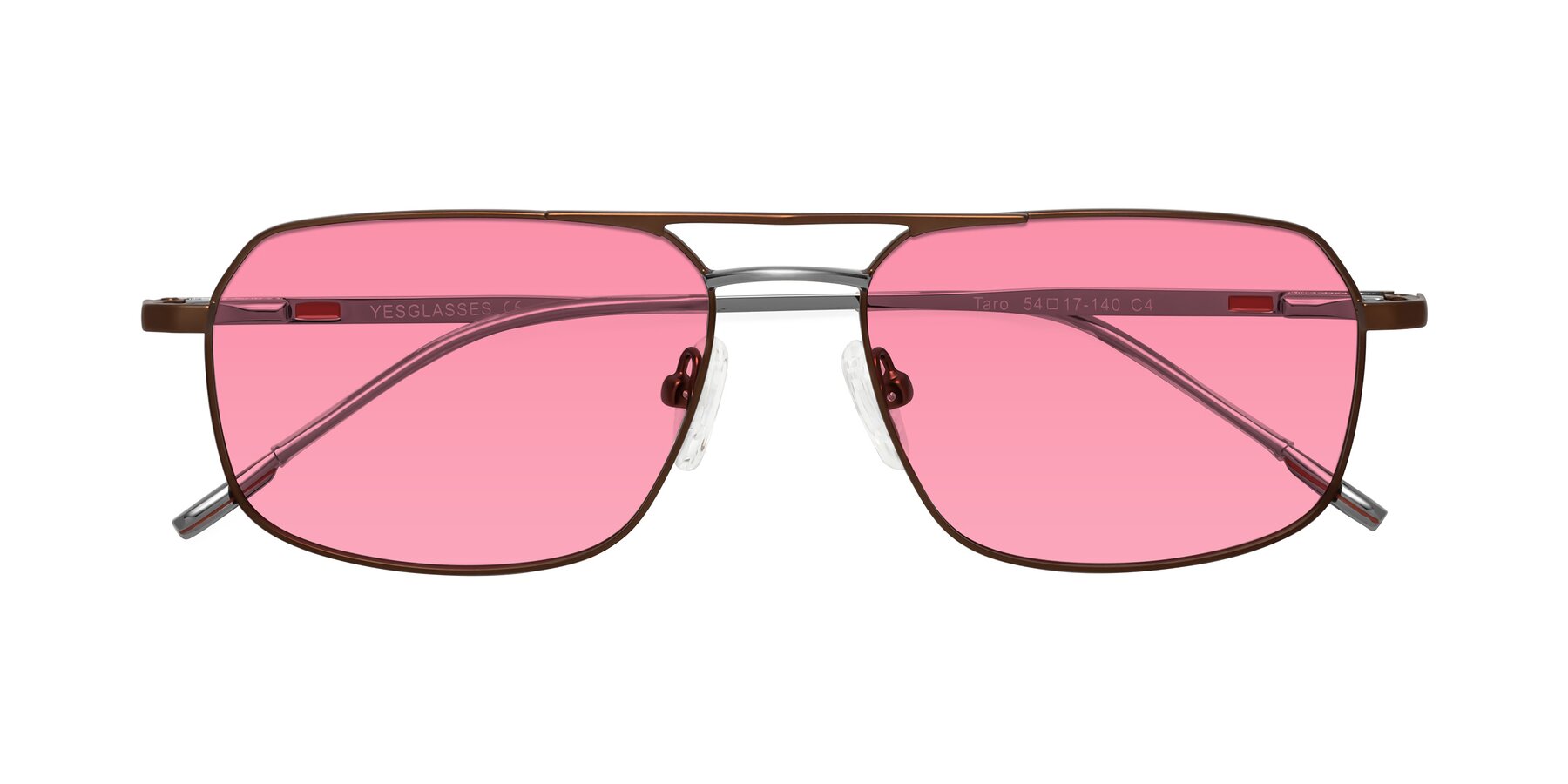 Folded Front of Taro in Brown with Pink Tinted Lenses