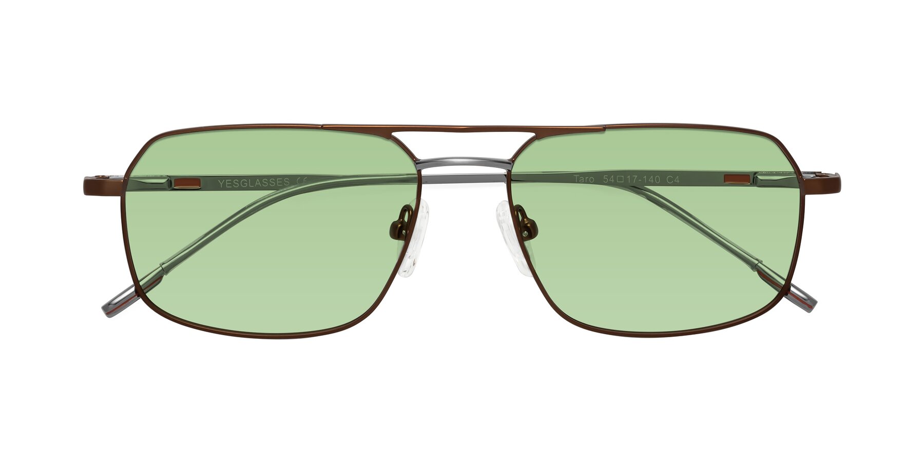 Folded Front of Taro in Brown with Medium Green Tinted Lenses