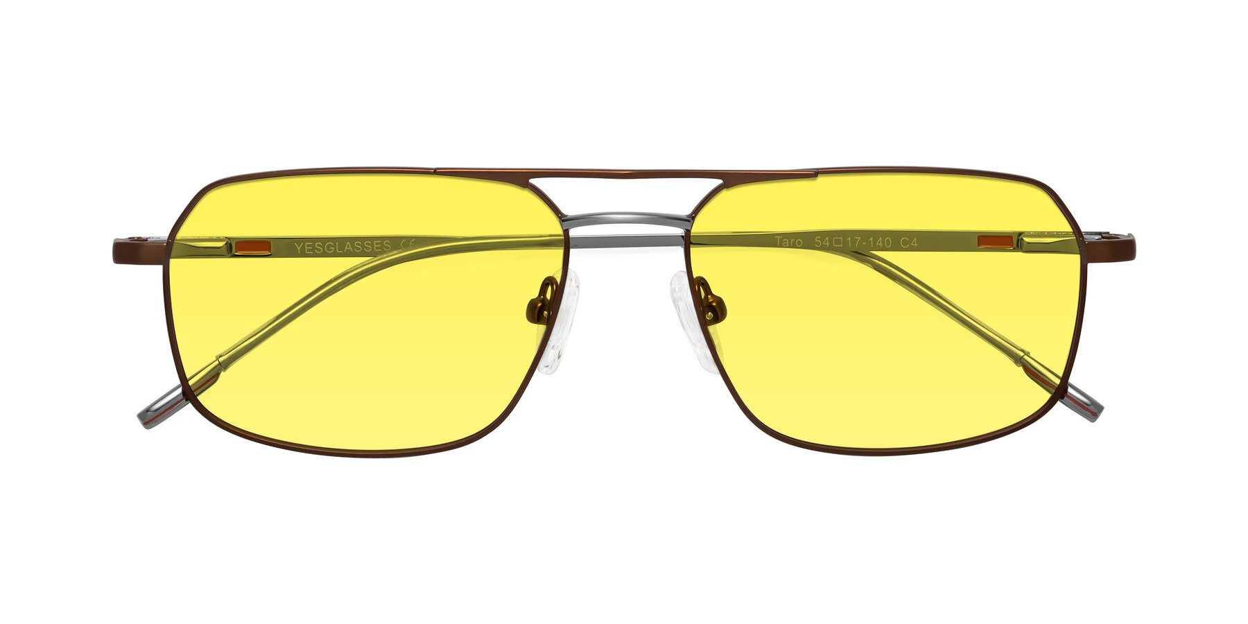 Folded Front of Taro in Brown with Medium Yellow Tinted Lenses