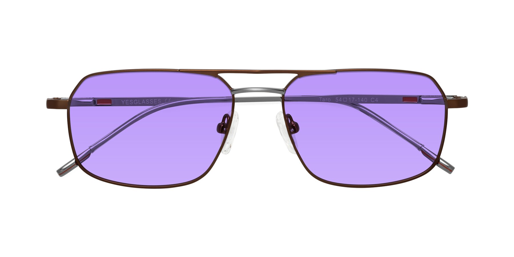 Folded Front of Taro in Brown with Medium Purple Tinted Lenses