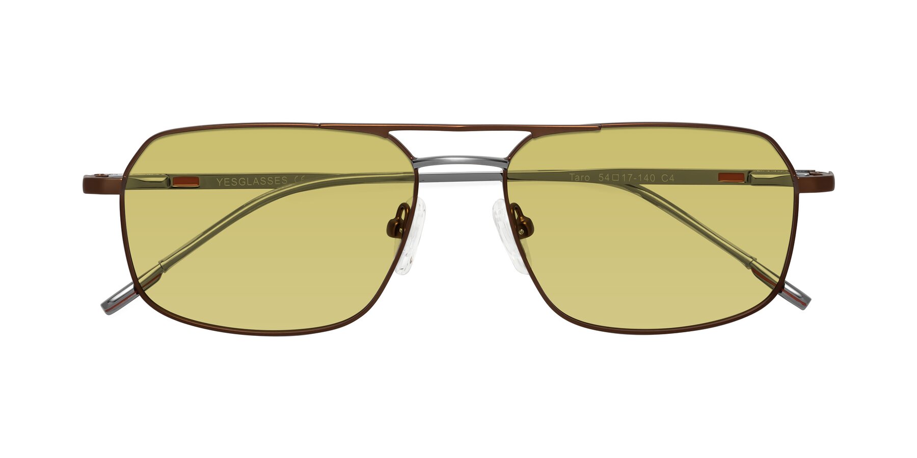 Folded Front of Taro in Brown with Medium Champagne Tinted Lenses