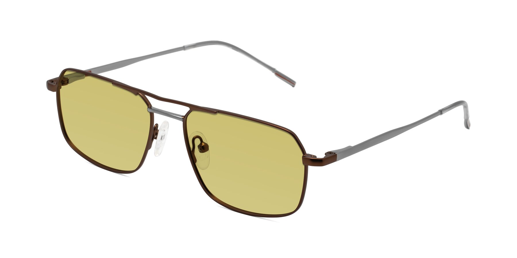 Angle of Taro in Brown with Medium Champagne Tinted Lenses