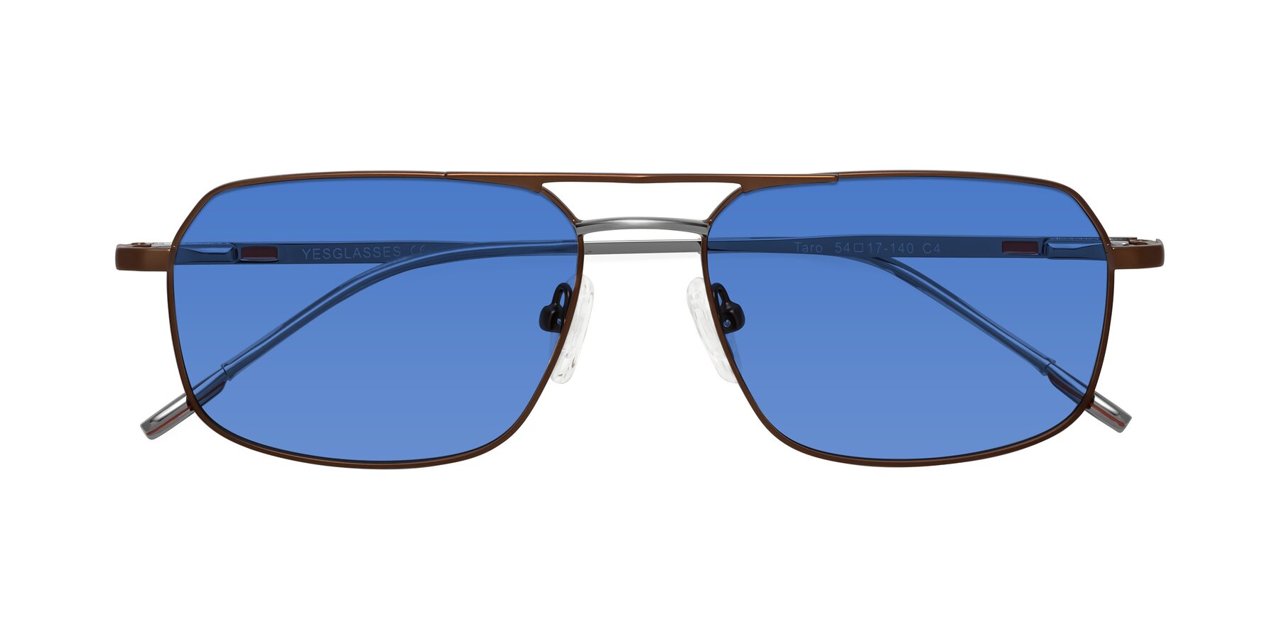 Folded Front of Taro in Brown with Blue Tinted Lenses