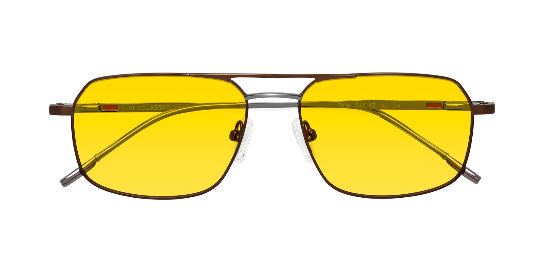 Folded Front of Taro in Brown with Yellow Tinted Lenses