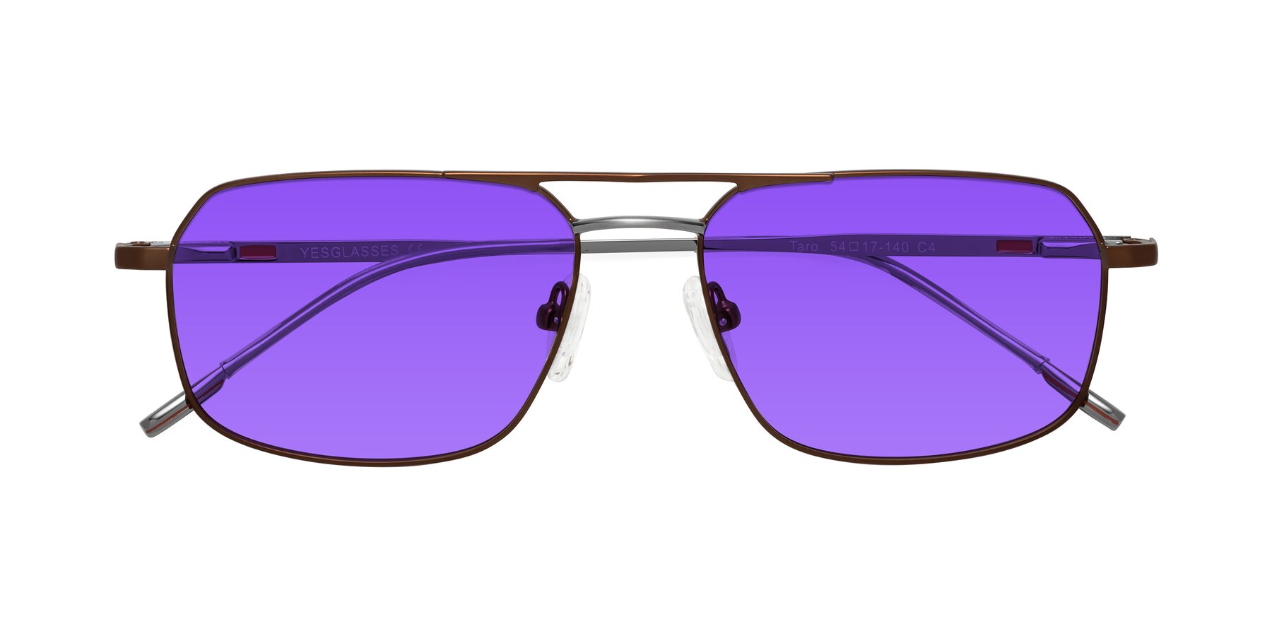 Folded Front of Taro in Brown with Purple Tinted Lenses