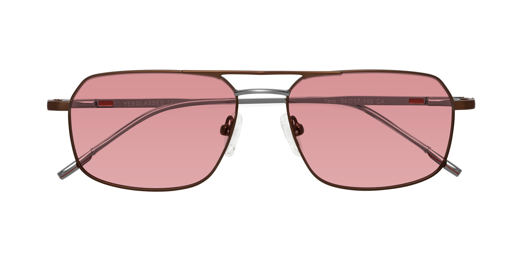 Folded Front of Taro in Brown with Medium Garnet Tinted Lenses