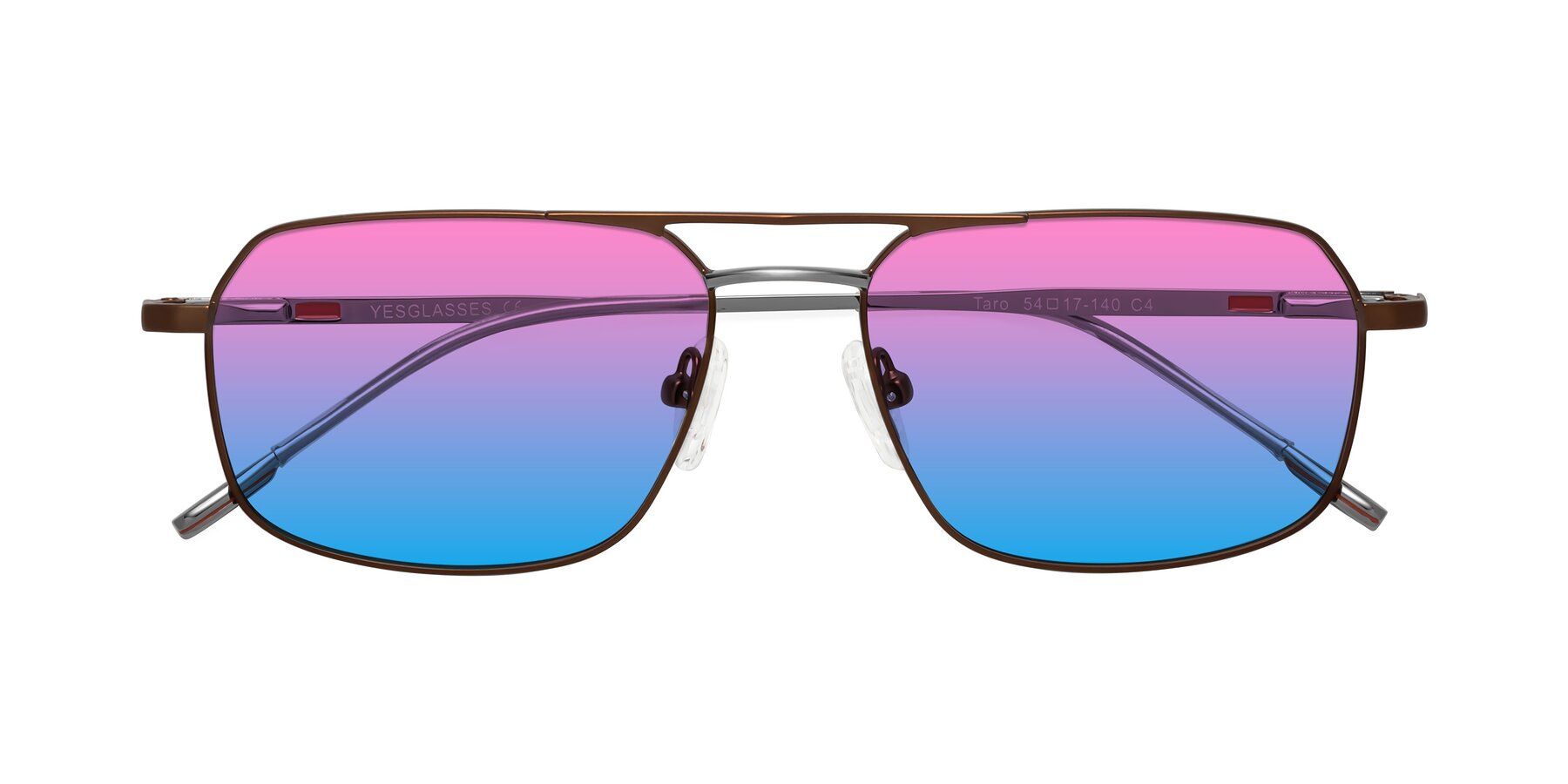 Folded Front of Taro in Brown with Pink / Blue Gradient Lenses