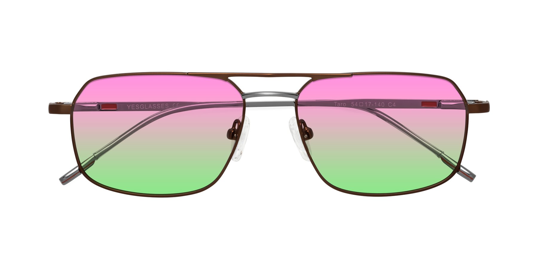 Folded Front of Taro in Brown with Pink / Green Gradient Lenses