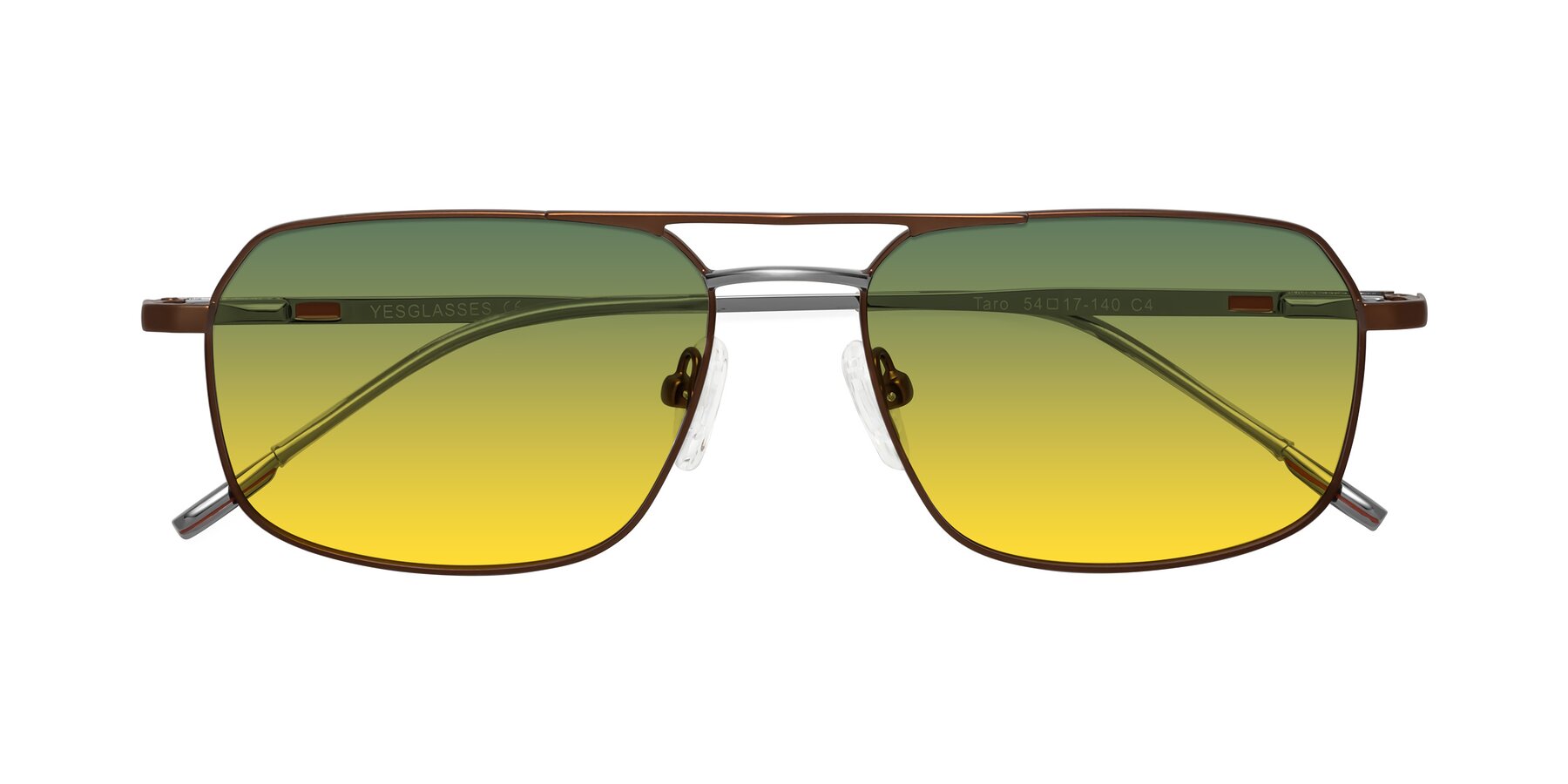 Folded Front of Taro in Brown with Green / Yellow Gradient Lenses