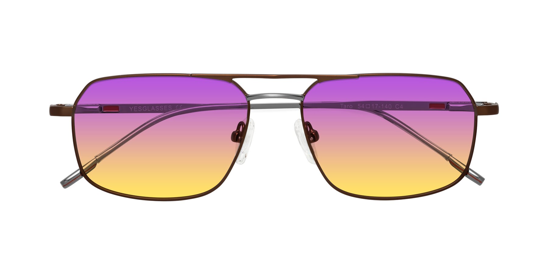 Folded Front of Taro in Brown with Purple / Yellow Gradient Lenses