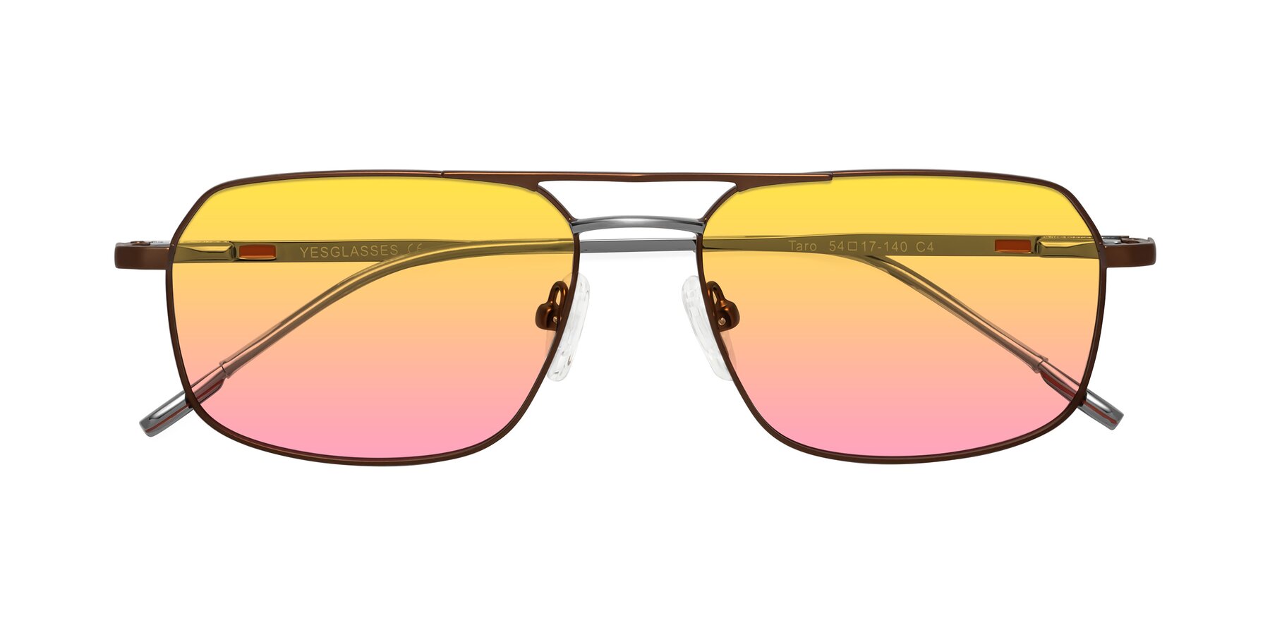 Folded Front of Taro in Brown with Yellow / Pink Gradient Lenses